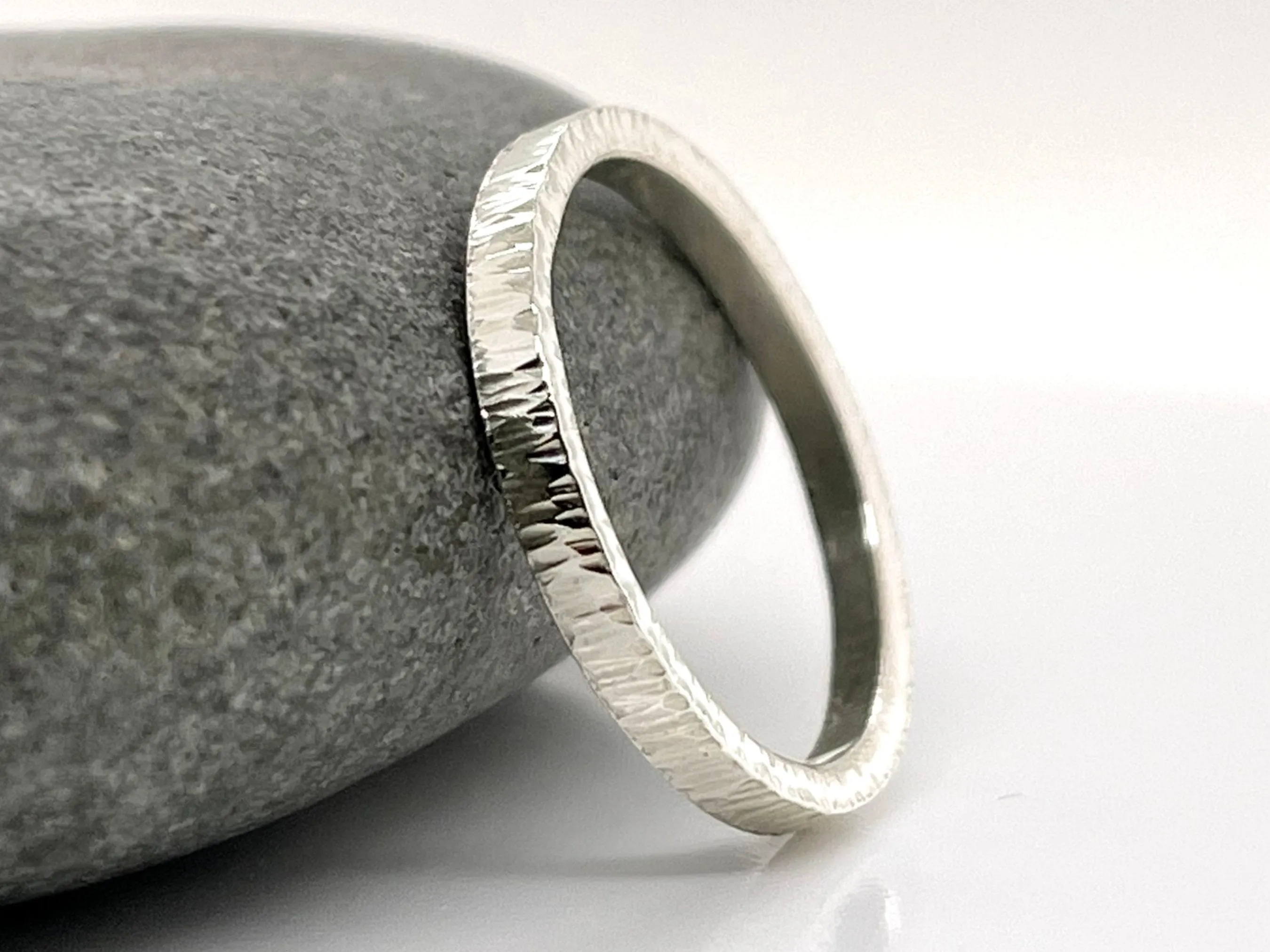 White Gold Tree Bark Ring, Minimalist Wedding Band, Solid Gold - image 5