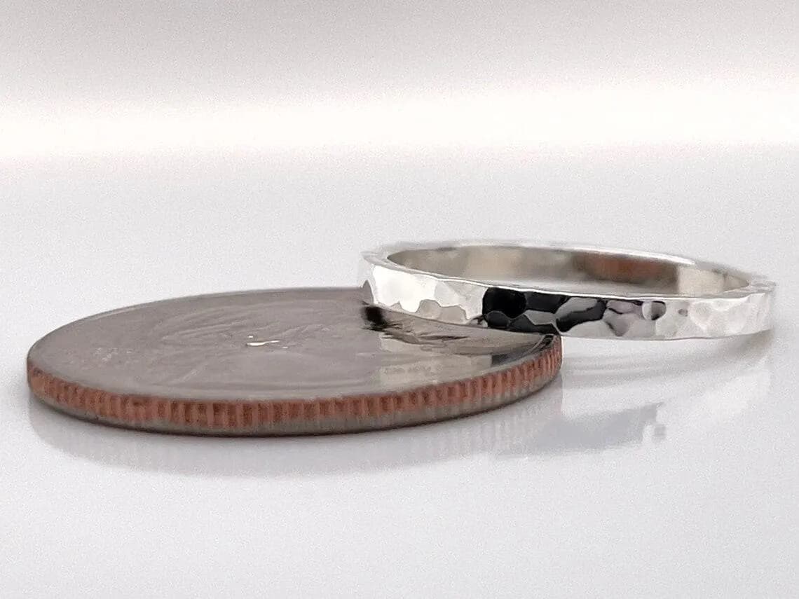 White Gold Tree Bark Ring, Minimalist Wedding Band, Solid Gold - image 4