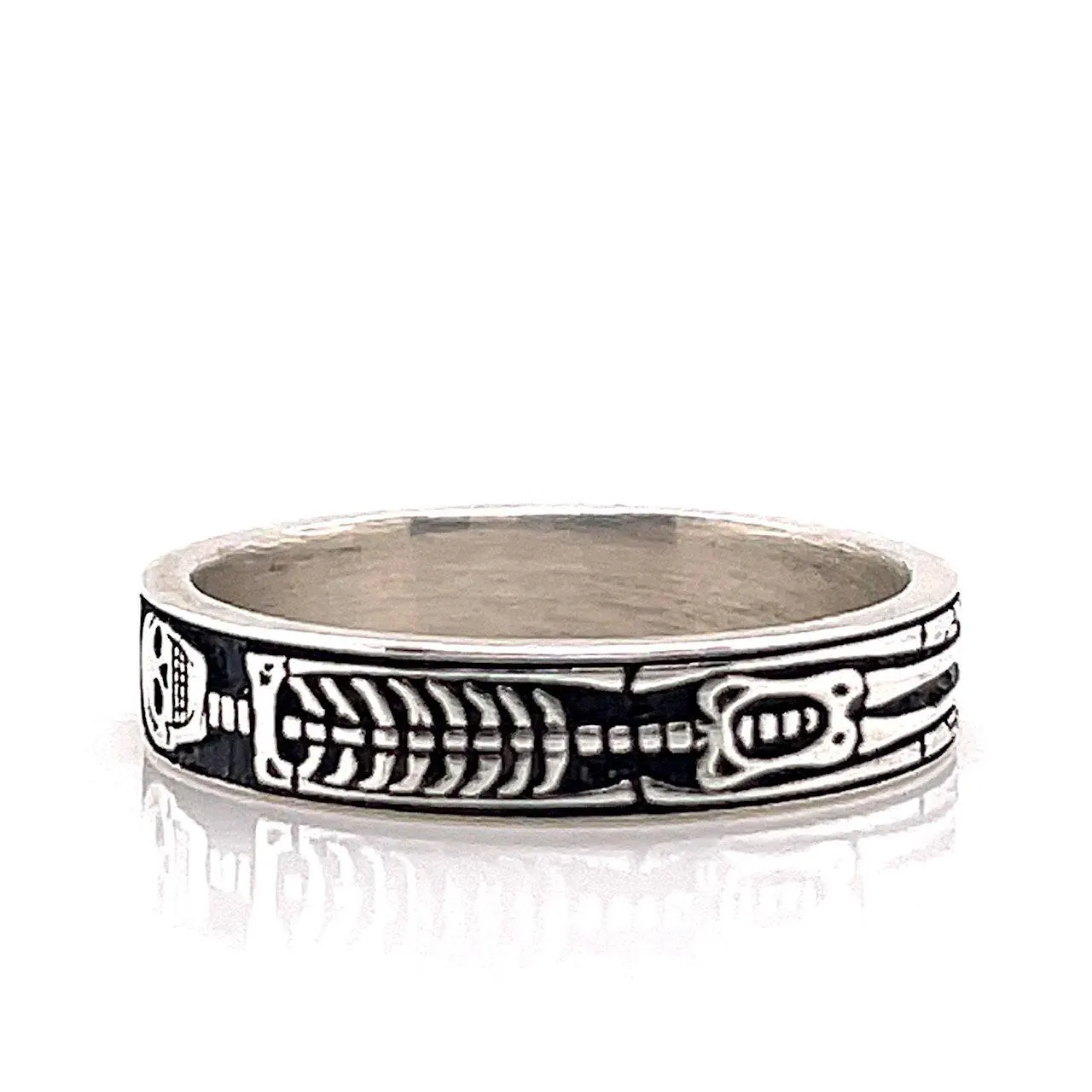 Sterling Silver Skeleton Ring: Memento Mori Goth Band - Free Engraving - image 4