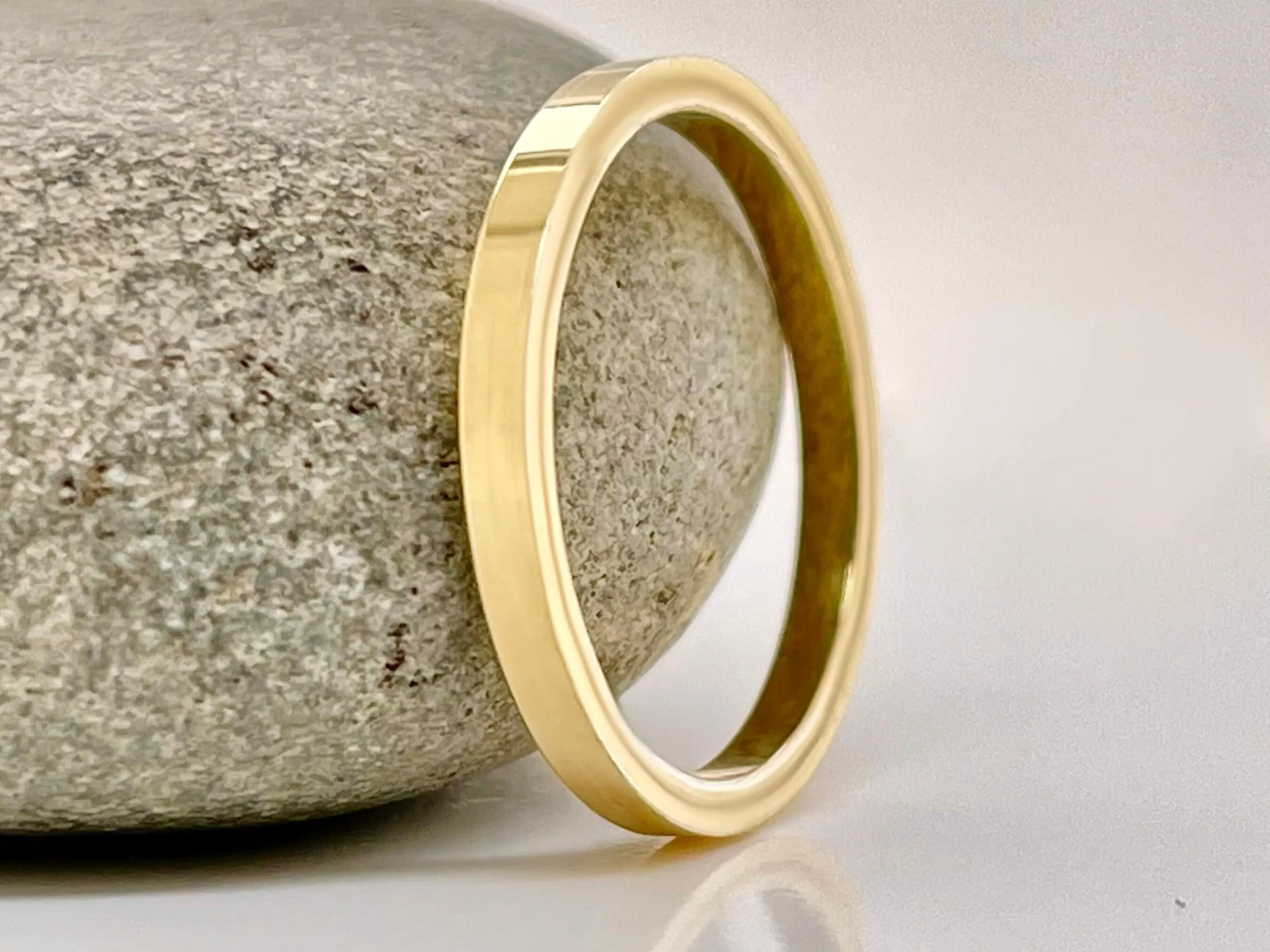 2mm Flat Solid Gold Band, Minimalist Wedding Ring, 10k-22k - image 5