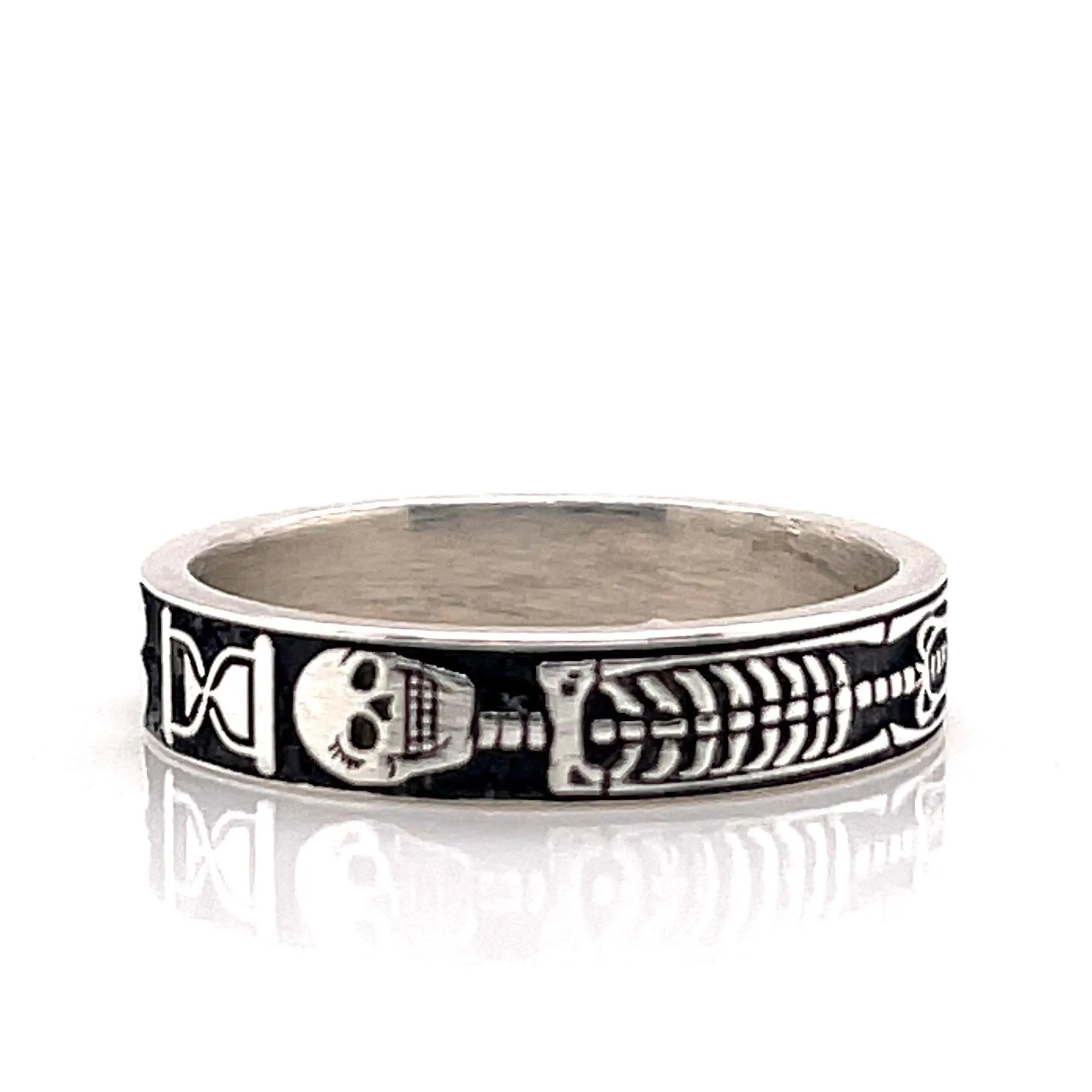 Sterling Silver Skeleton Ring: Memento Mori Goth Band - Free Engraving - image 3
