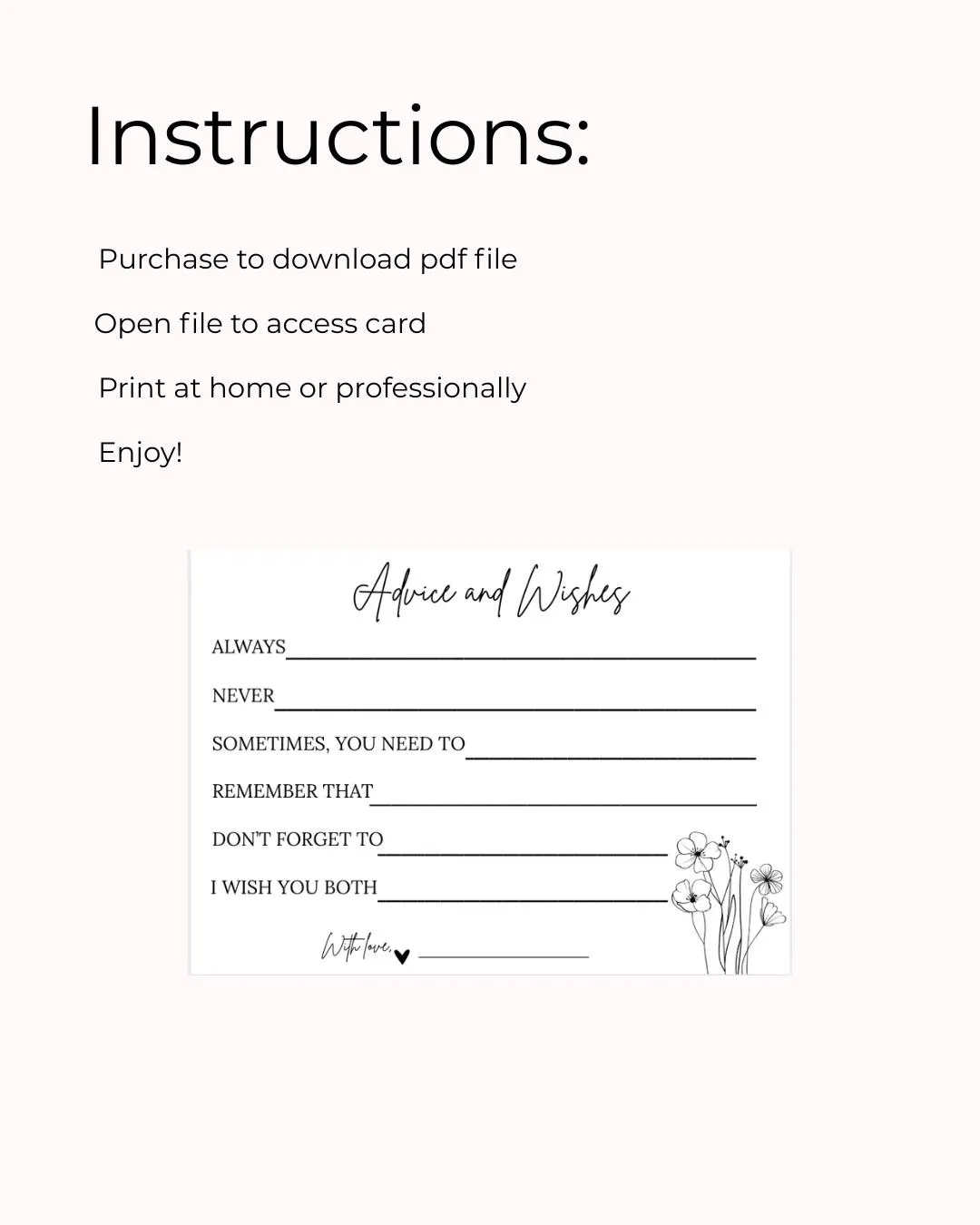 Advice and Wishes Card for Bride and Groom! Wedding Guest Activity | Digital File | PDF Print | Instant Download - image 5