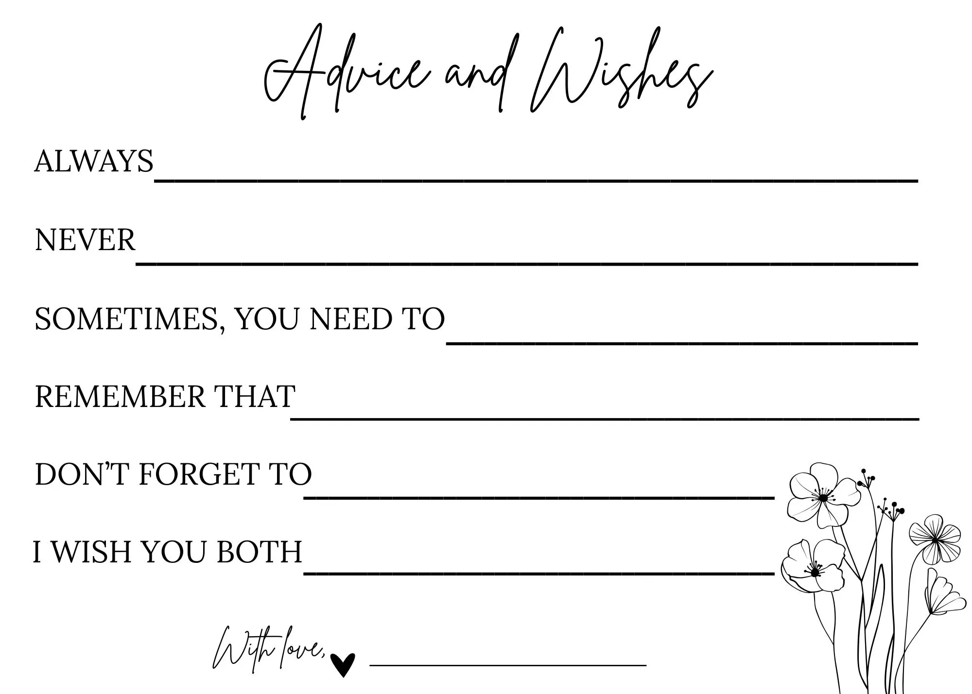 Advice and Wishes Card for Bride and Groom! Wedding Guest Activity | Digital File | PDF Print | Instant Download - image 2