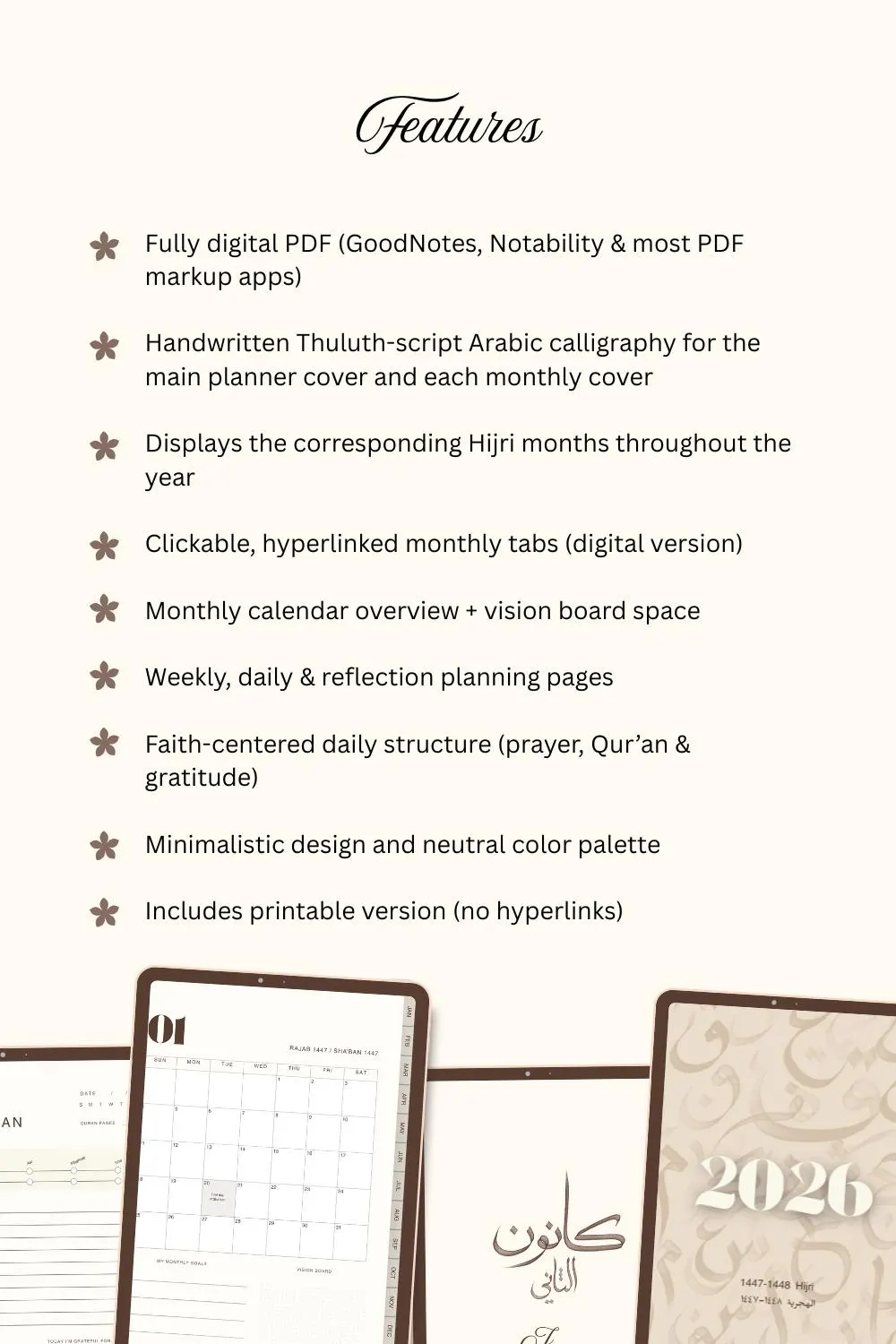 2026 Digital Planner with Arabic Calligraphy - Monthly, Weekly, Daily - image 5