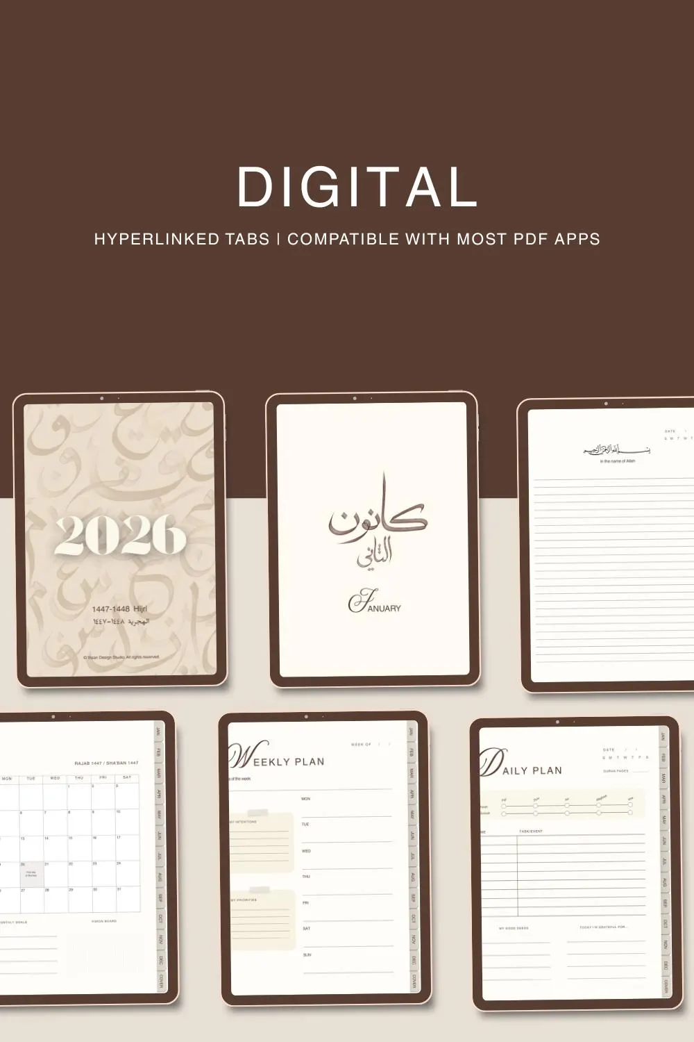 2026 Digital Planner with Arabic Calligraphy - Monthly, Weekly, Daily - image 3