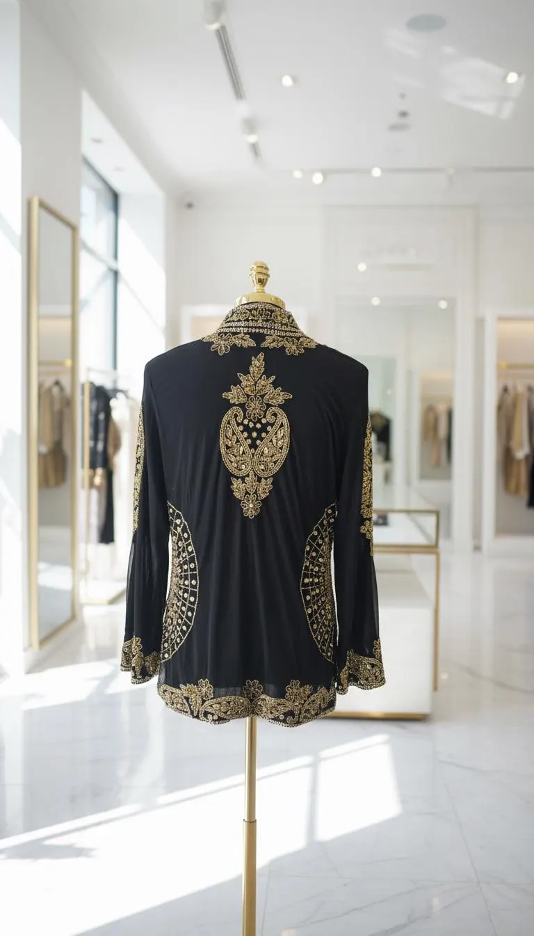 Luxury Black Embroidered Vest – Women’s Oriental Jacket with Gold Embroidery, Elegant Gilet for Eid, Weddings Special Occasions - image 3
