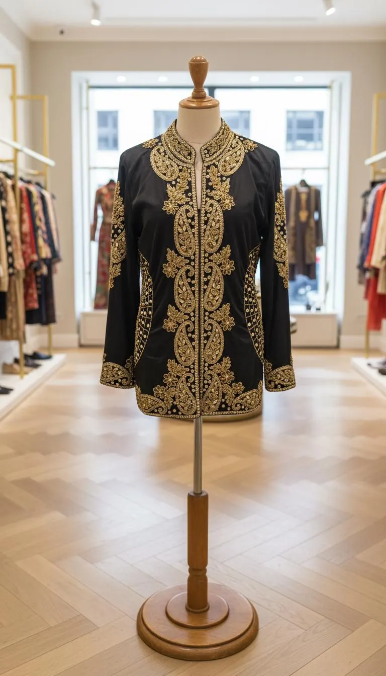 Luxury Black Embroidered Vest – Women’s Oriental Jacket with Gold Embroidery, Elegant Gilet for Eid, Weddings Special Occasions - image 2