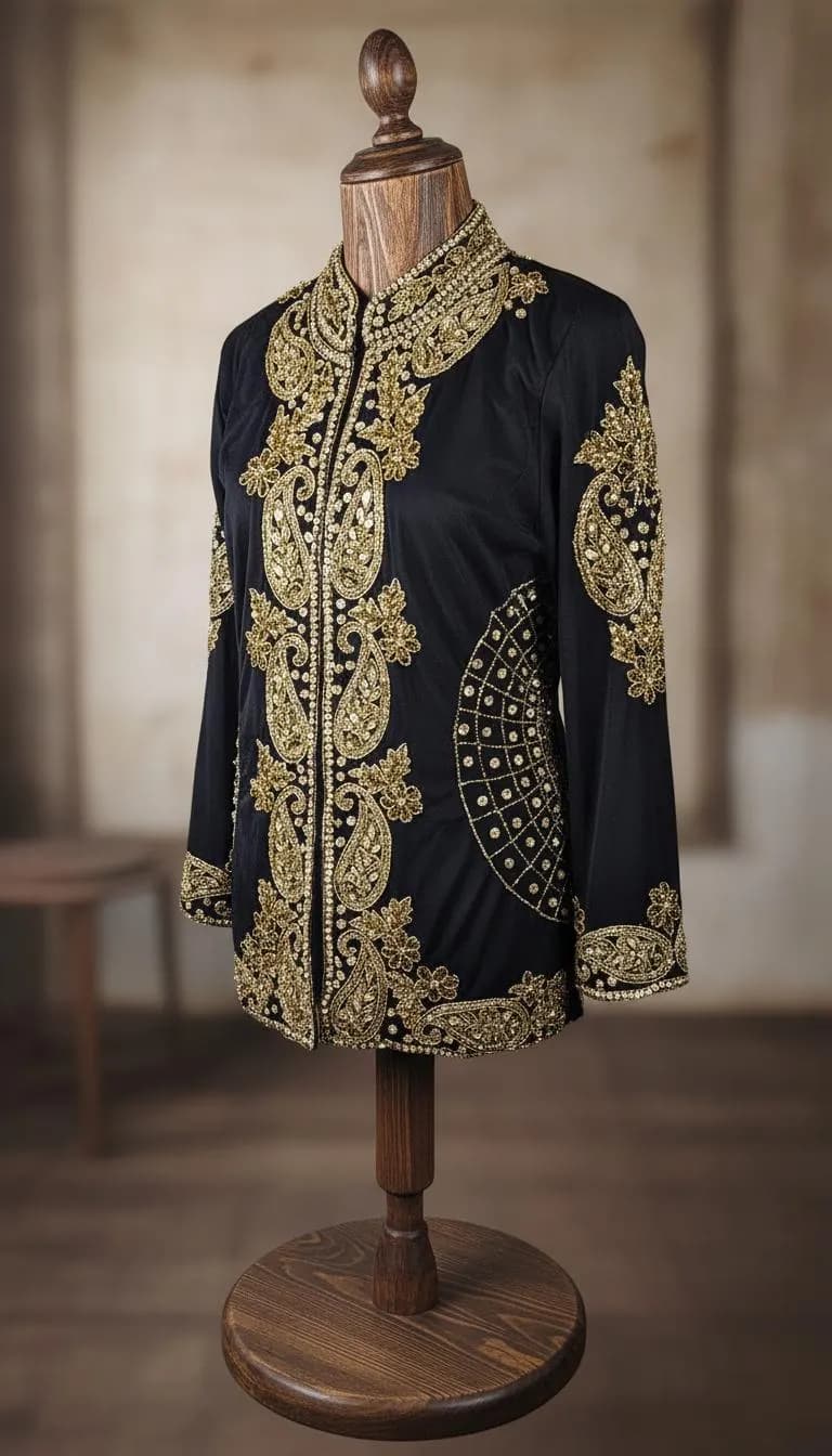 Luxury Black Embroidered Vest – Women’s Oriental Jacket with Gold Embroidery, Elegant Gilet for Eid, Weddings Special Occasions - image 5