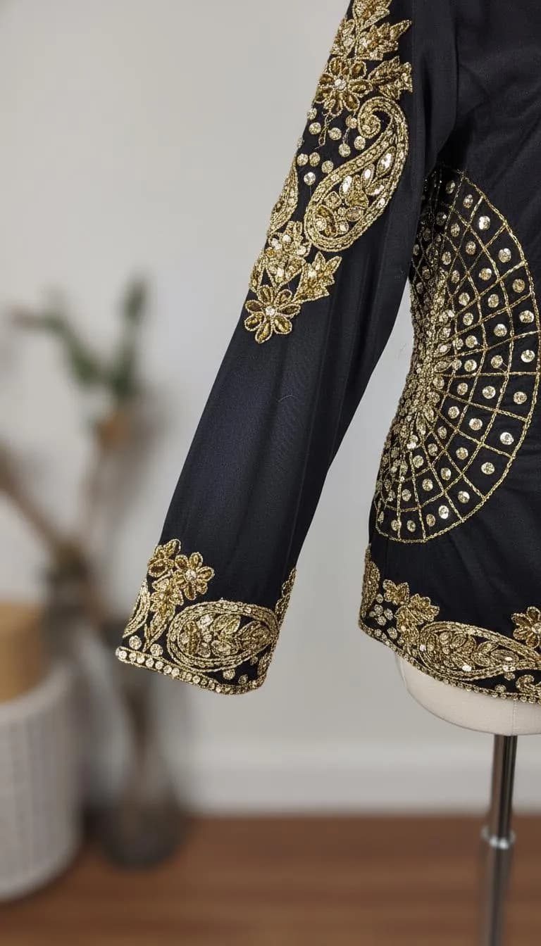 Luxury Black Embroidered Vest – Women’s Oriental Jacket with Gold Embroidery, Elegant Gilet for Eid, Weddings Special Occasions - image 4