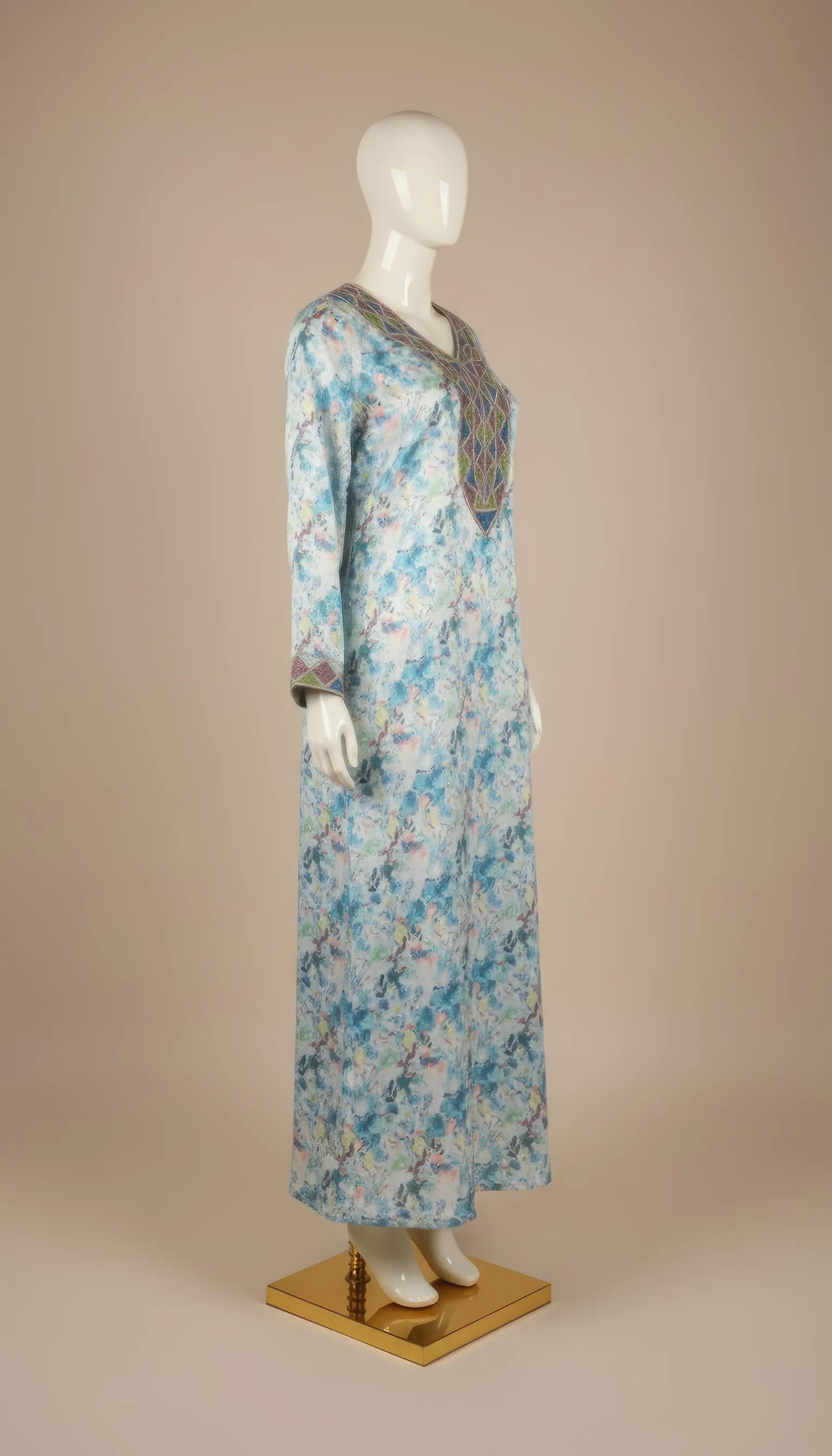 Luxury Blue Floral Abaya Dress with Colorful Embroidery | Kaftan Style Modest Gown for Eid, Ramadan & Wedding Guest - image 2