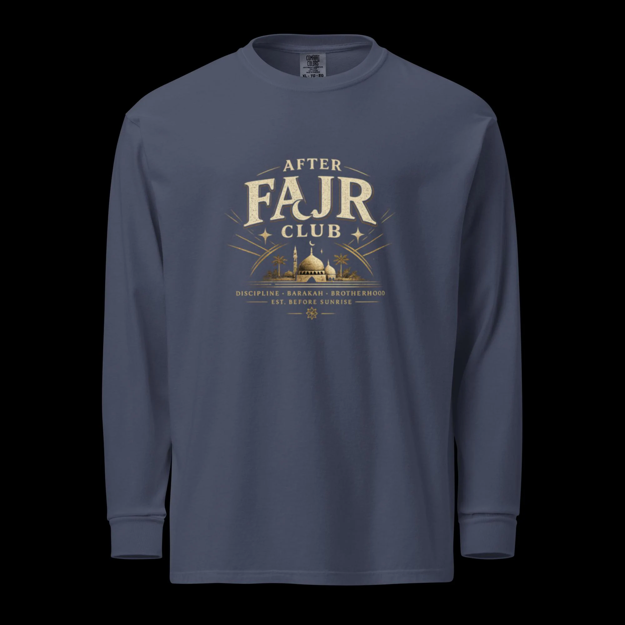 After Fajr Club Long Sleeve Shirt | Islamic Streetwear | Muslim Brotherhood Graphic Tee | Vintage Mosque Design | Faith Based Apparel