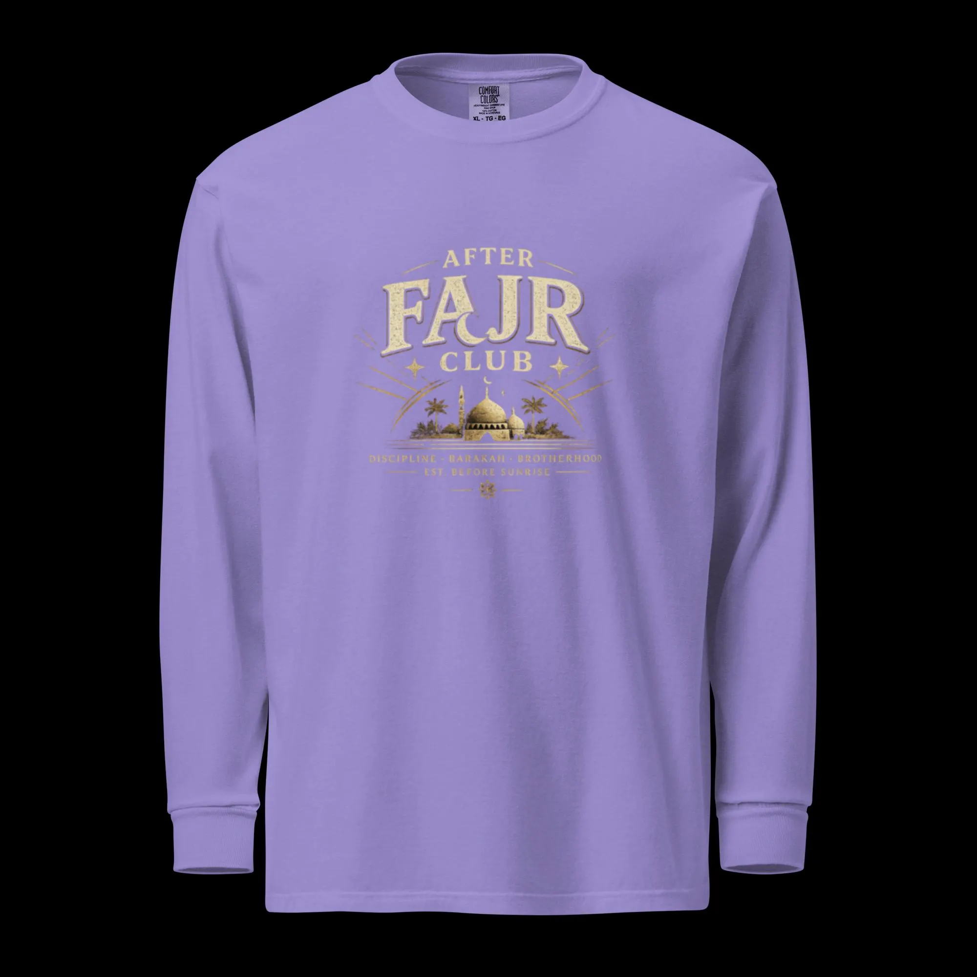After Fajr Club Long Sleeve Shirt | Islamic Streetwear | Muslim Brotherhood Graphic Tee | Vintage Mosque Design | Faith Based Apparel