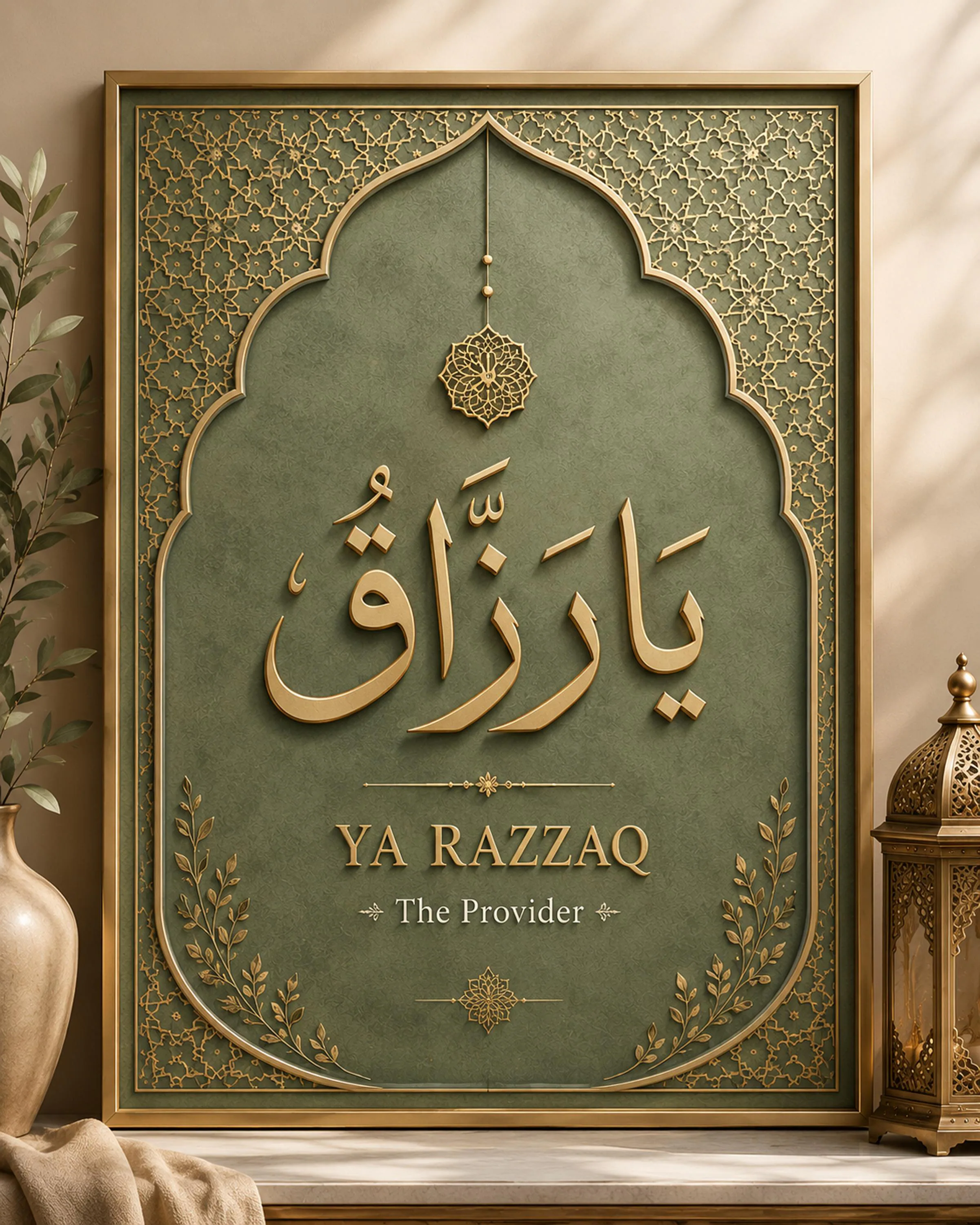 Ya Razzaq Islamic Wall Art | Sage Green Arabic Calligraphy (Digital Download) - image 3