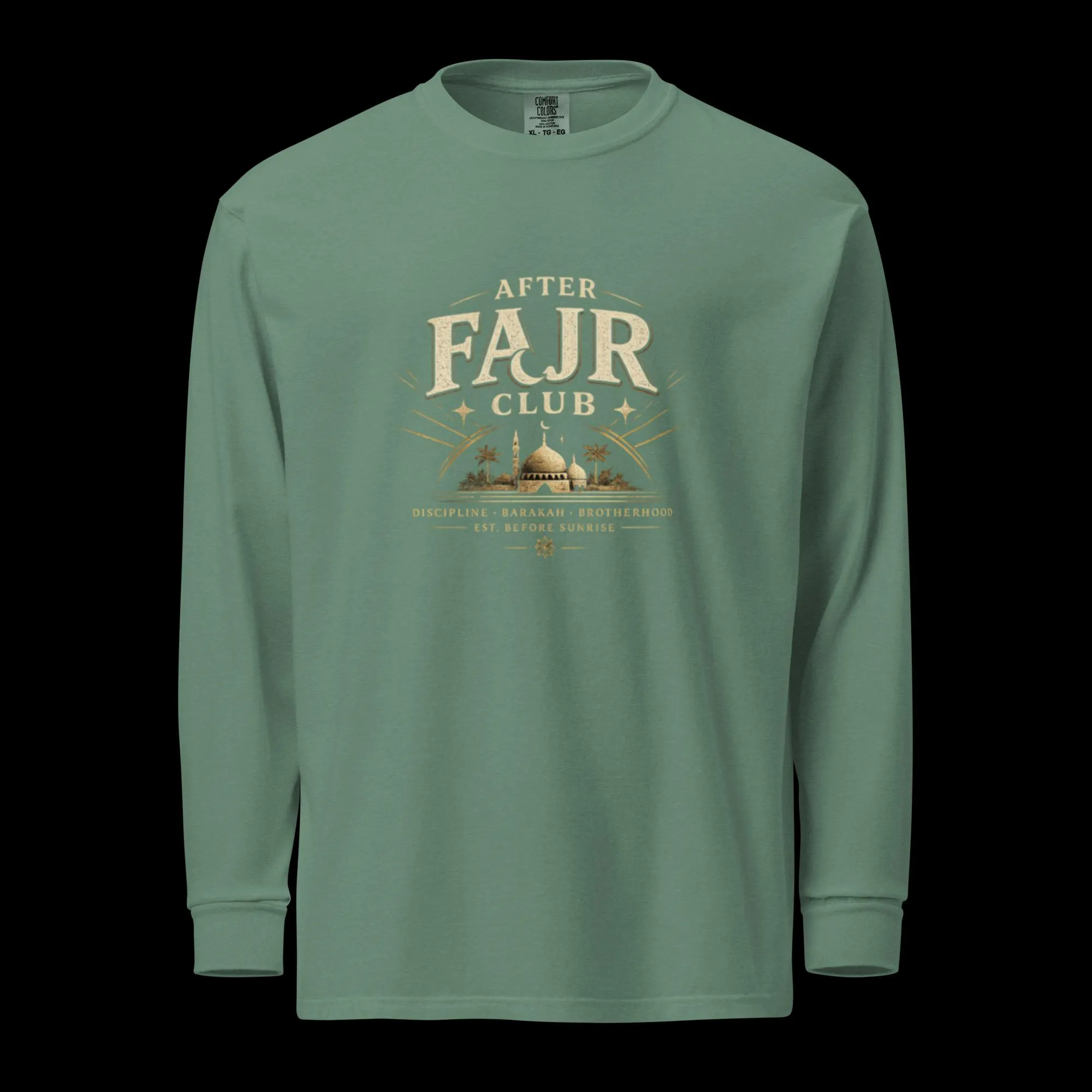After Fajr Club Long Sleeve Shirt | Islamic Streetwear | Muslim Brotherhood Graphic Tee | Vintage Mosque Design | Faith Based Apparel