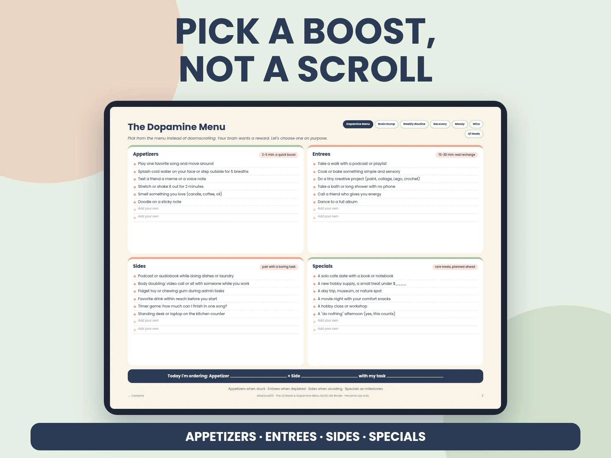 ADHD Digital Planner 2027 GoodNotes Life Binder, Dopamine Menu Template, Daily Weekly Tracker, ADHD Burnout Recovery PDF - image 2