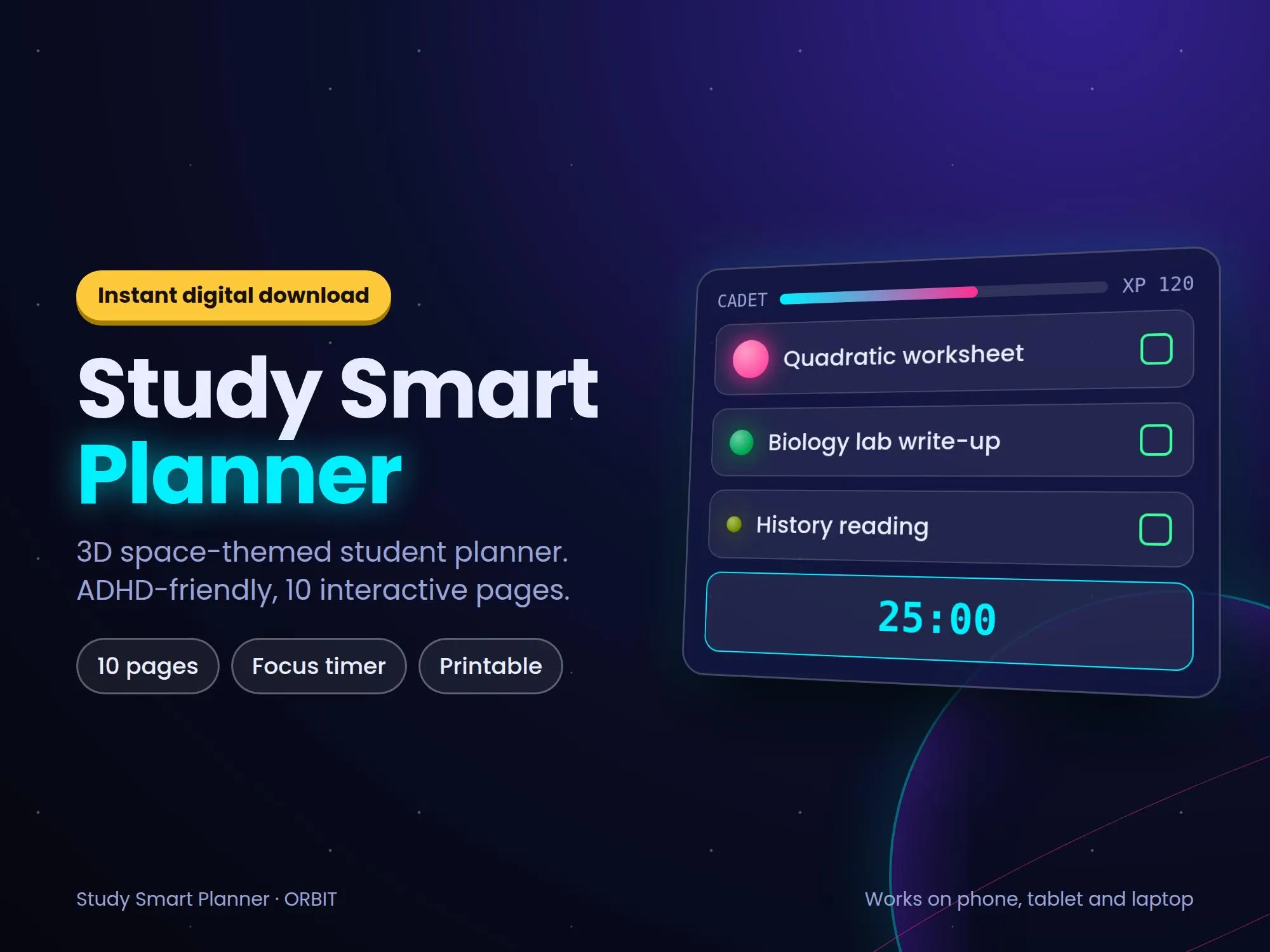 ADHD Student Digital Planner | Interactive Back to School Planner & Study Organizer for GoodNotes and PDF - image 4