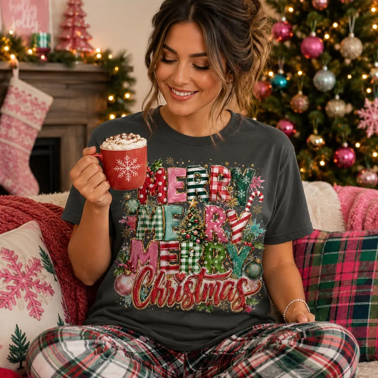 Colorful Merry Christmas Typography PNG: Festive Holiday Shirt Design (Digital Download) - image 3