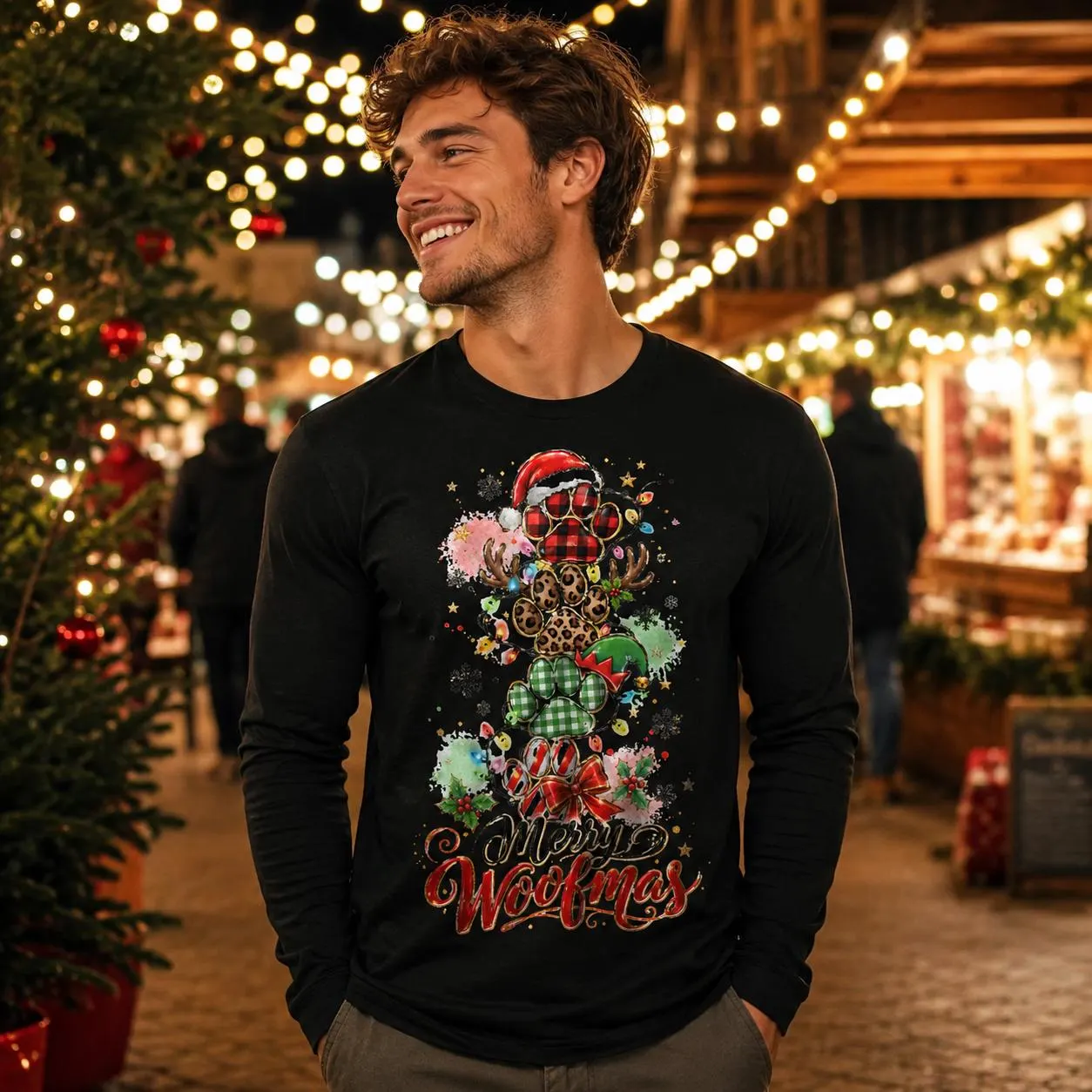 Merry Woofmas Stacked Paw PNG: Christmas Dog Lover Shirt Design (Digital Download) - image 3