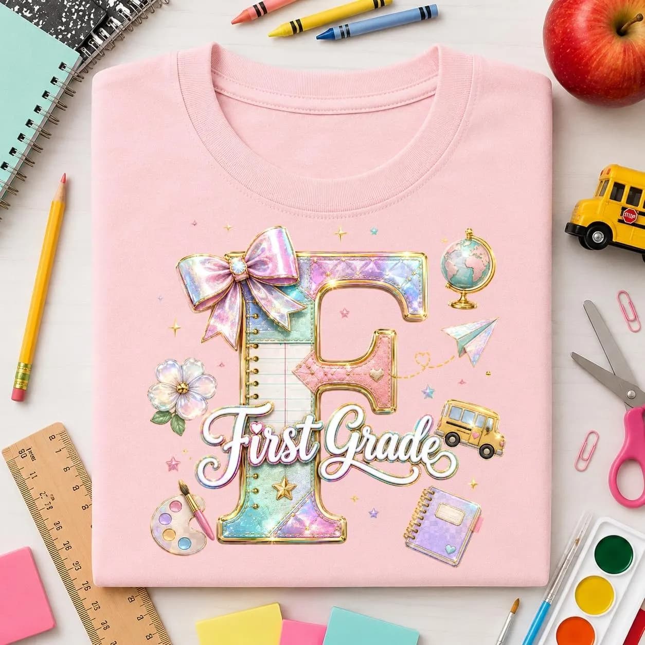 Pastel Patchwork Grade PNG Bundle, Coquette Back to School Designs (Digital Download) - image 5