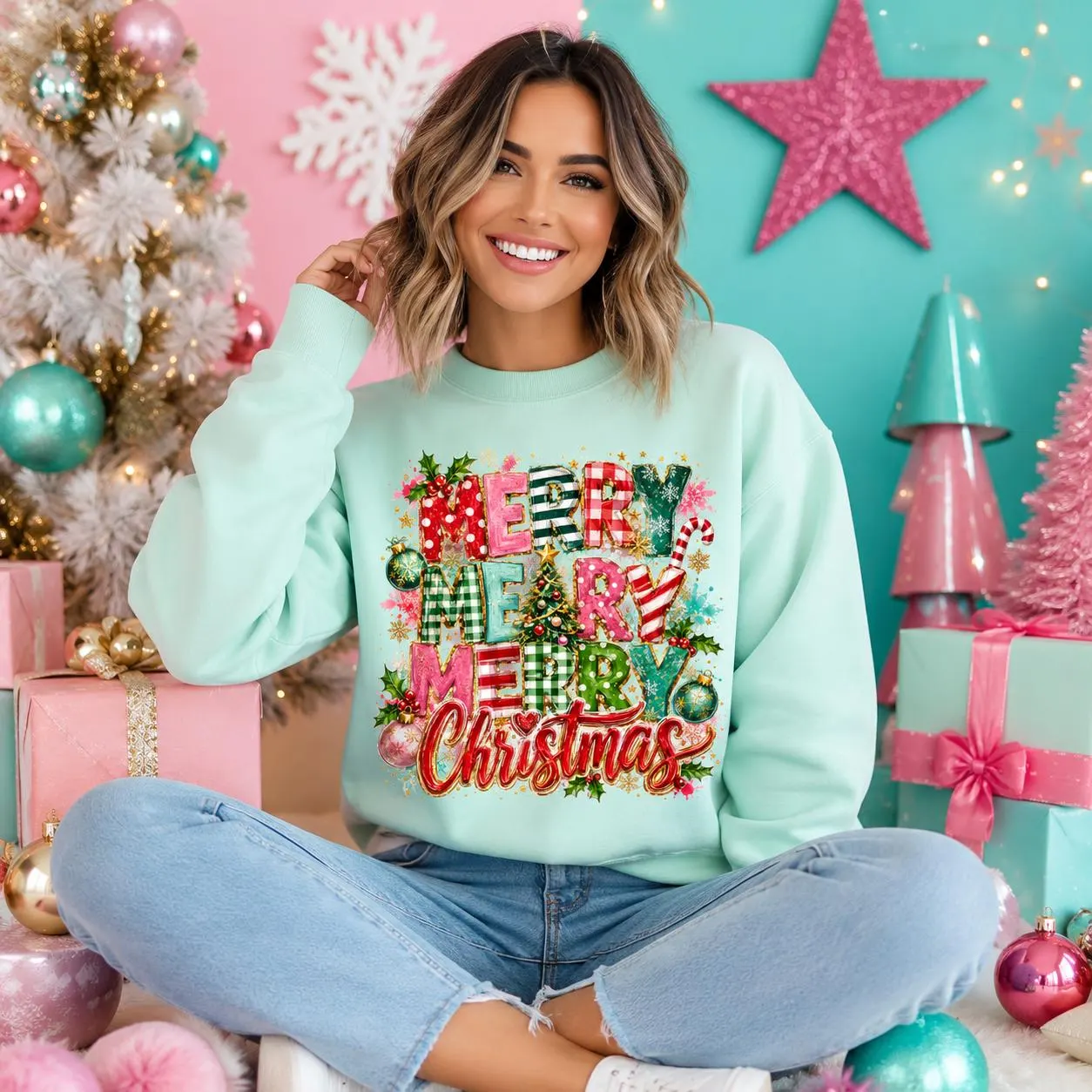 Colorful Merry Christmas Typography PNG: Festive Holiday Shirt Design (Digital Download) - image 4