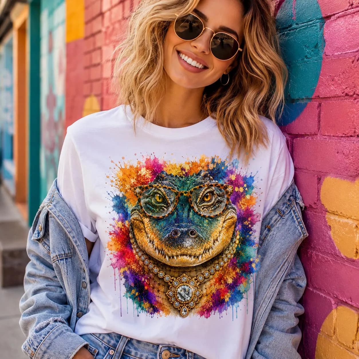Jeweled Gator PNG, Glam Crocodile With Glasses, Colorful Reptile Sublimation Design (Digital Download) - image 4