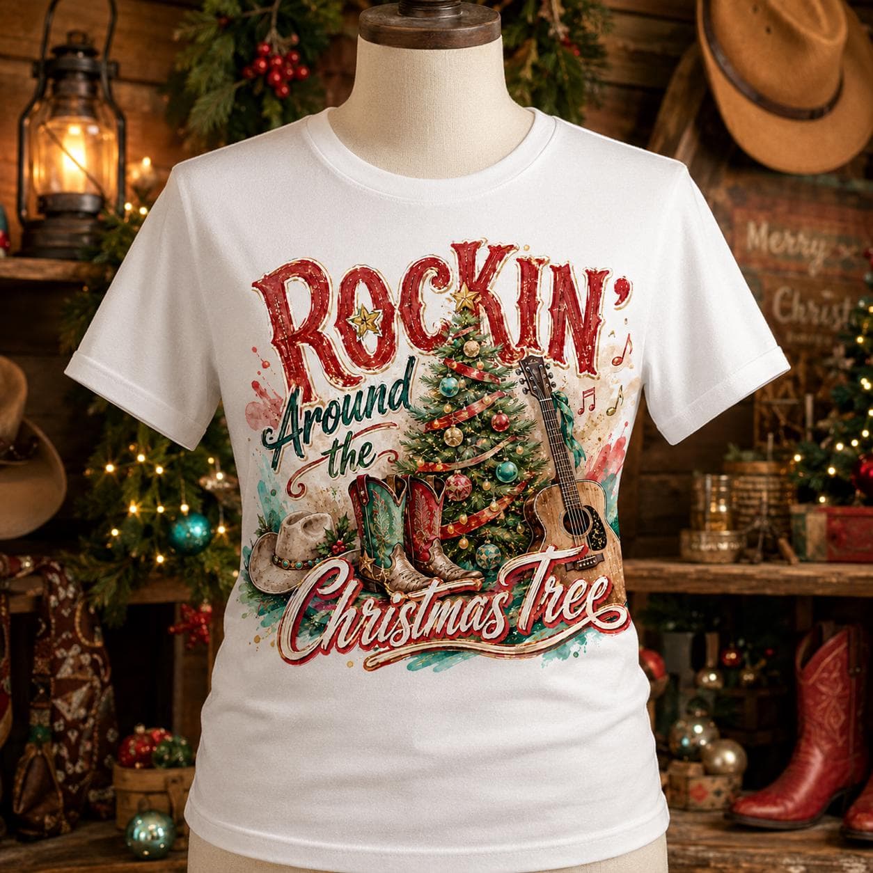 Western Christmas Tree PNG: Cowboy Boots Guitar Country Holiday Sublimation Design (Digital Download) - image 5