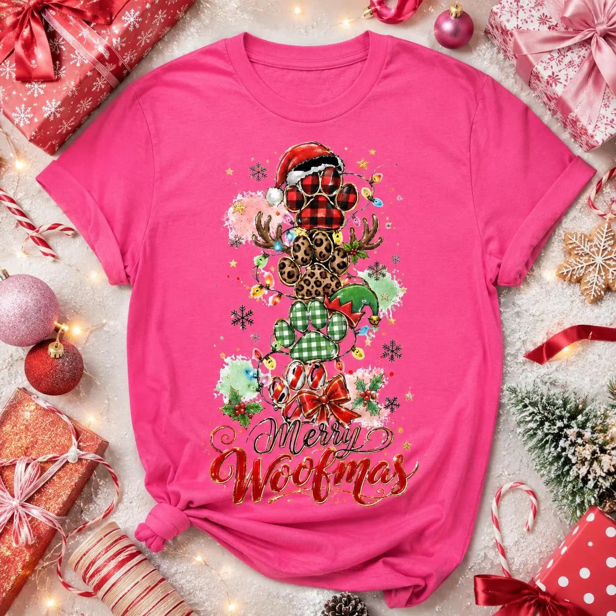 Merry Woofmas Stacked Paw PNG: Christmas Dog Lover Shirt Design (Digital Download) - image 5