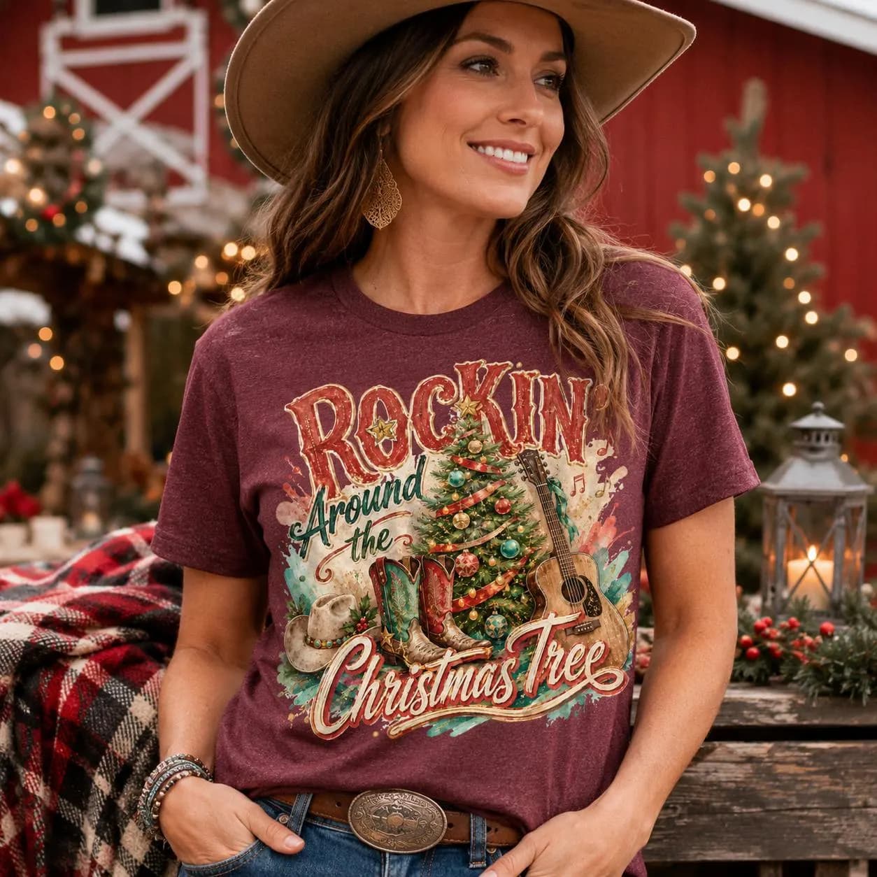 Western Christmas Tree PNG: Cowboy Boots Guitar Country Holiday Sublimation Design (Digital Download) - image 4