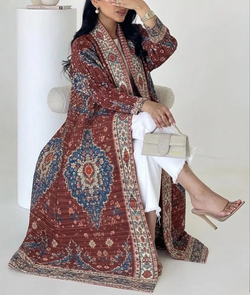 HAJAR- Pleated Open Abaya Kimono Style – Elegant Modest Fashion | Casual Abaya Coat for Everyday Wear
