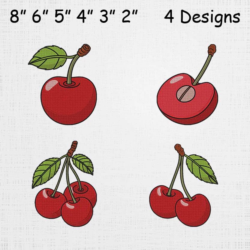 Cherry Set Embroidery - Cherry Machine File - Instant Download - 4 Designs 6 Sizes