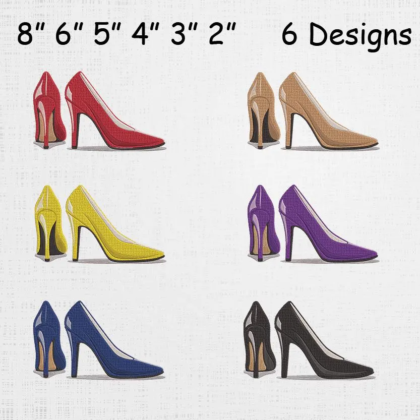 Trendy Women Shoes Set Embroidery - Women Shoes Pattern - High Heels Shoes Machine File - 6 Designs 6 sizes