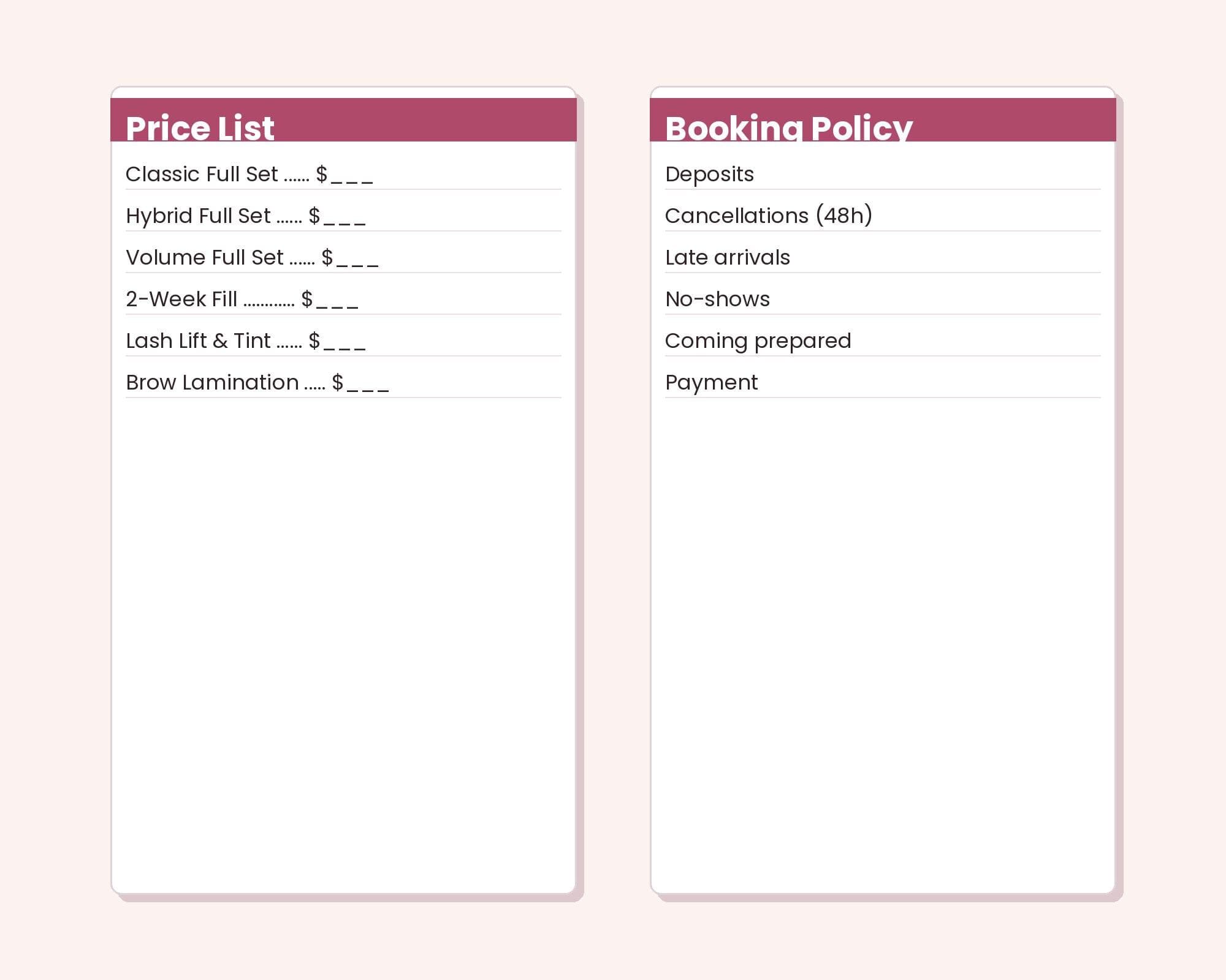 Lash Tech Business Kit, Lash Price List Template, Booking Policy, Lash Consent Form, Aftercare Card, Client Text Scripts, Editable Word - image 4