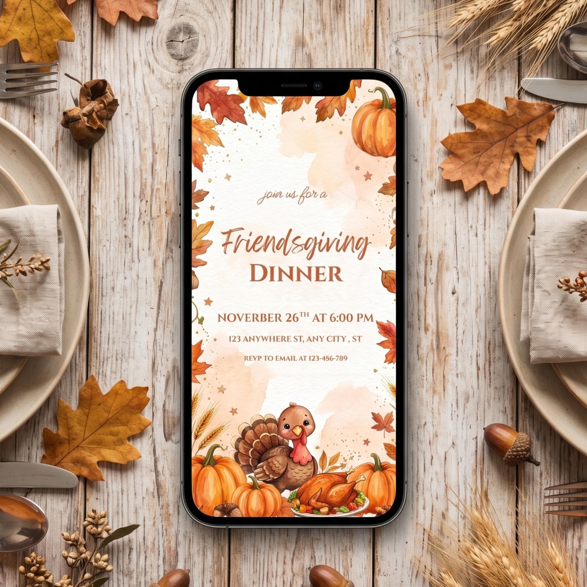 Friendsgiving Invitation Bundle, Editable Thanksgiving Party Decor, Canva Templates - image 4