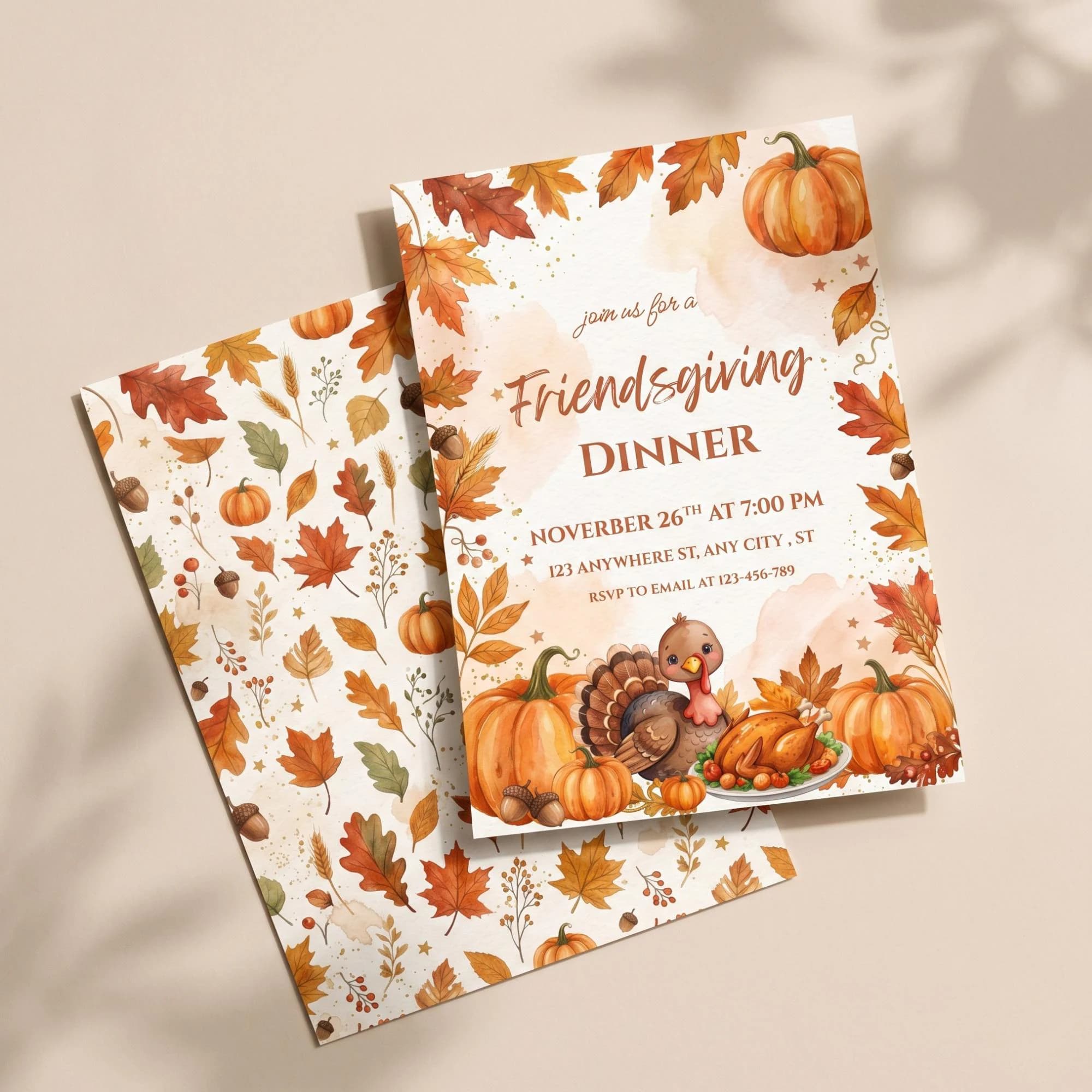 Friendsgiving Invitation Bundle, Editable Thanksgiving Party Decor, Canva Templates - image 3