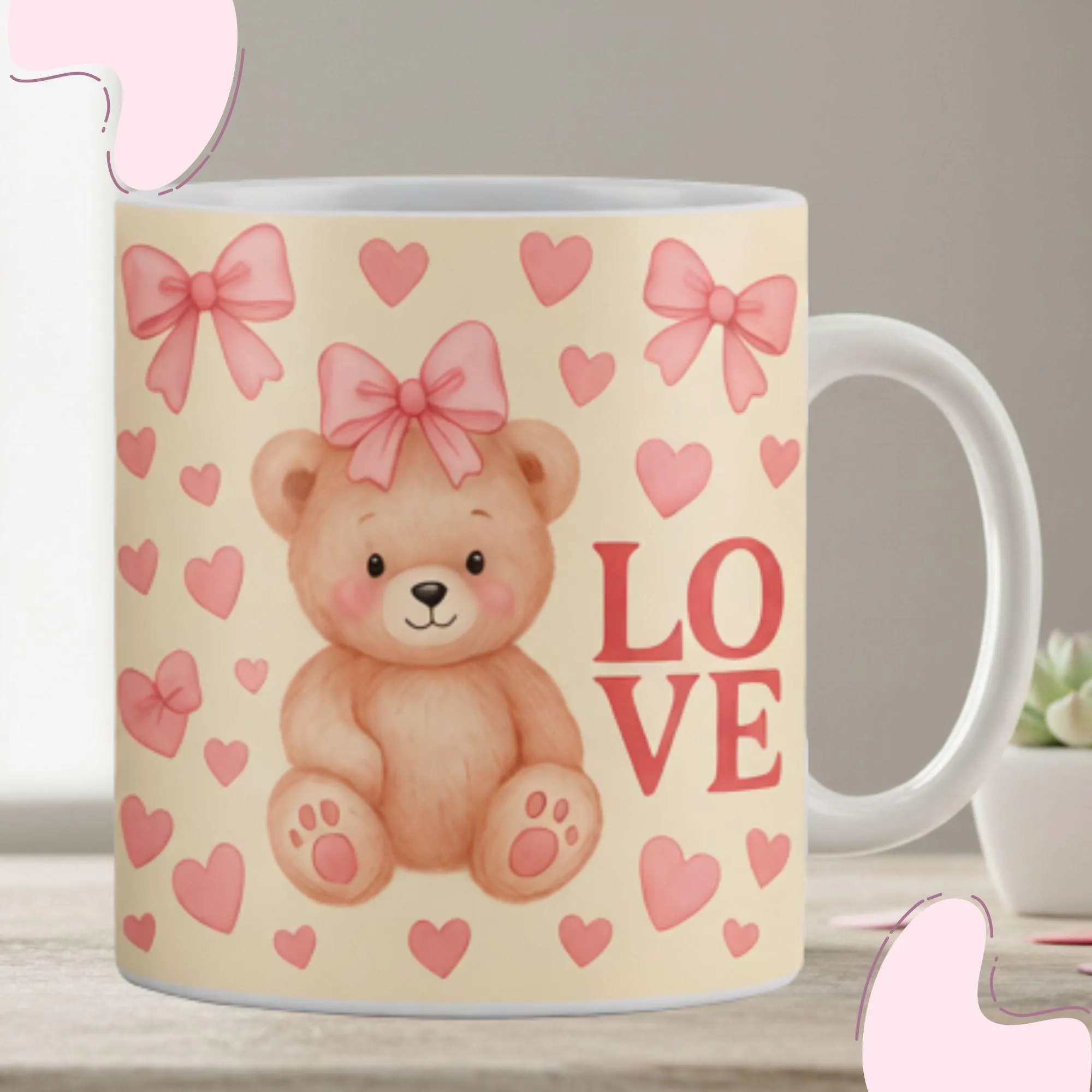 Happy Valentine Mug Wrap Bundle PNG JPG PDF | 3 Designs Valentine Mug Wrap | Sublimation Mug Wrap 11oz 15oz | Cute Teddy Bear Mug Wrap