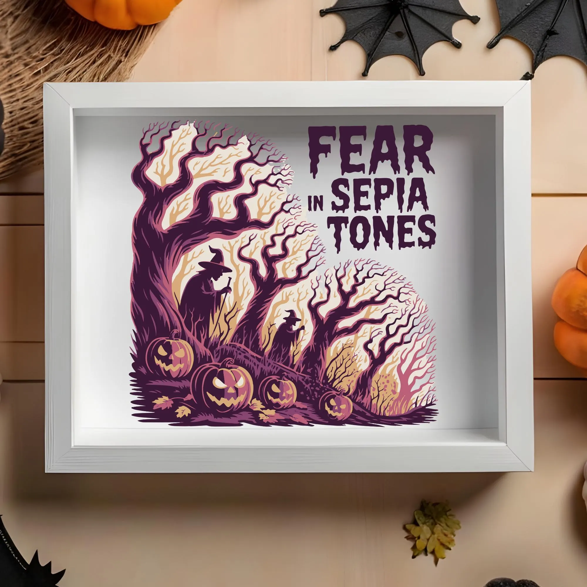 Fear in Sepia Tones SVG PNG, Spooky Tree Pumpkin Witch Shirt Design, Printable T-Shirt - image 3