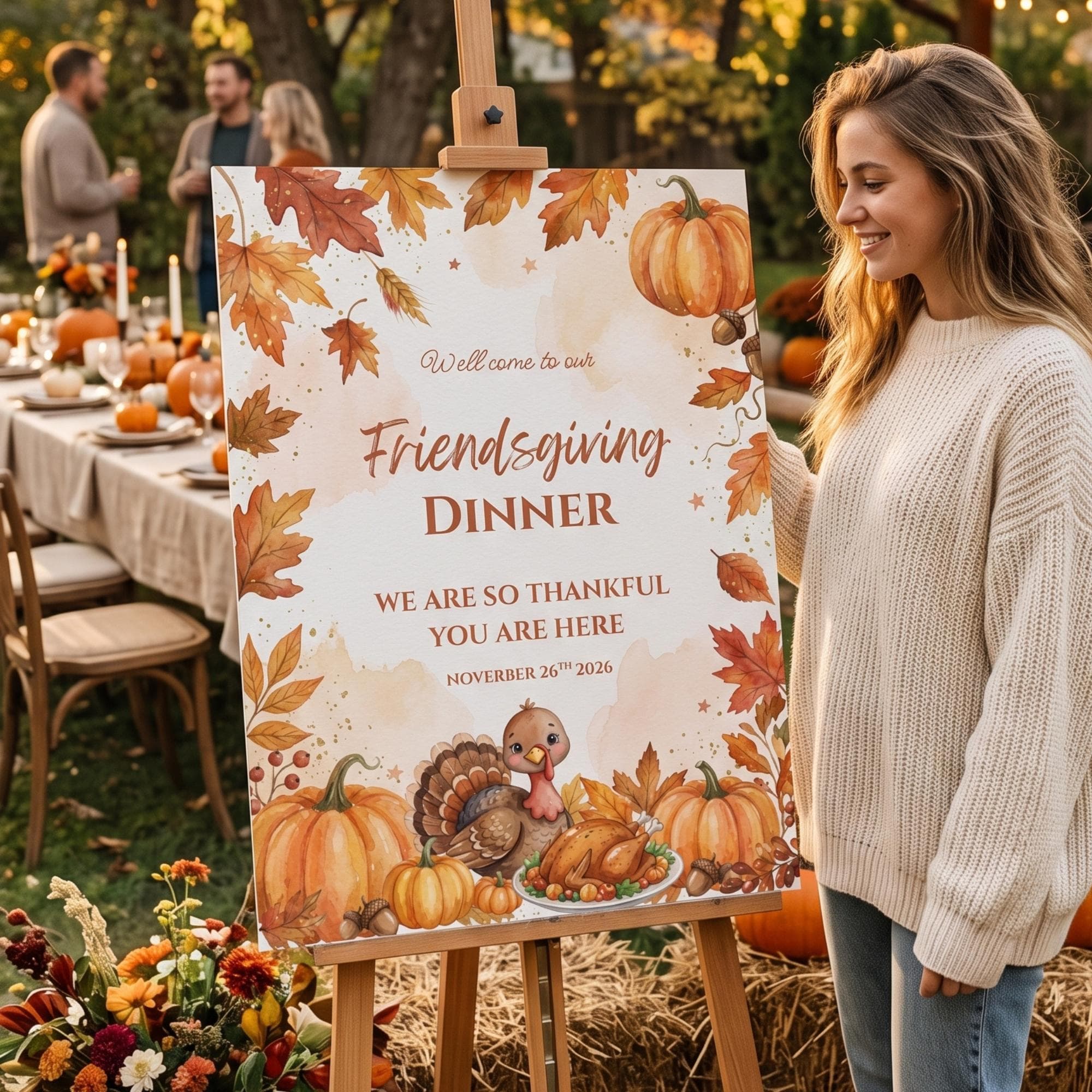 Friendsgiving Invitation Bundle, Editable Thanksgiving Party Decor, Canva Templates - image 5