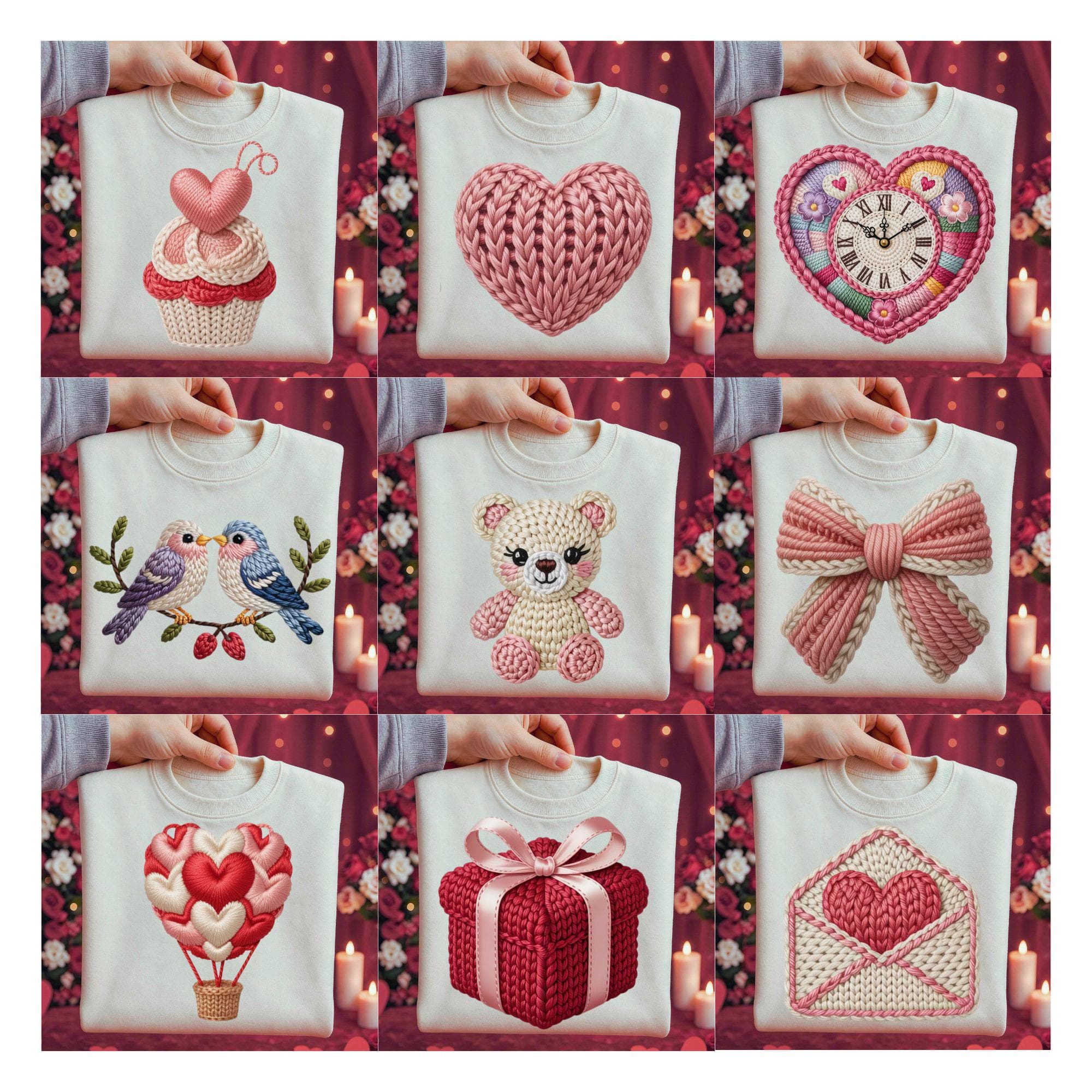 Crochet Valentine PNG Bundle, Teddy Bear Hearts Clipart (Digital Download ) - image 4