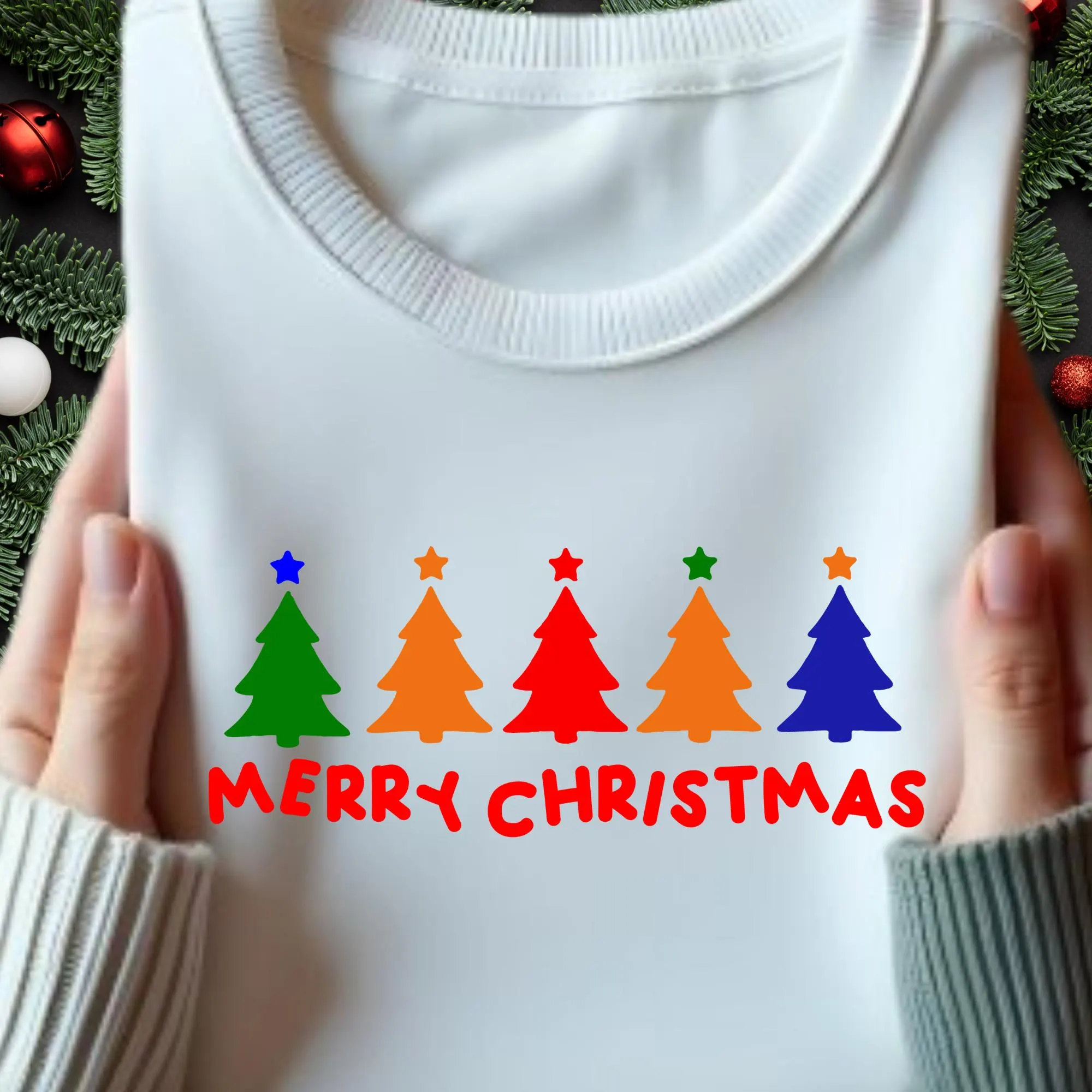Colorful Christmas Tree SVG PNG, Merry Christmas Shirt Design, Festive Holiday Graphic Tee Cut File, Cricut Sublimation, Digital Download
