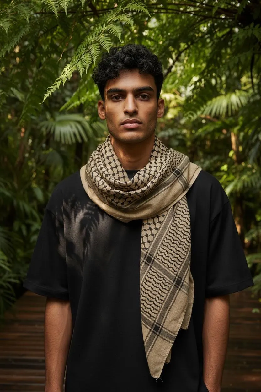 Palestinian Keffiyeh Scarf | Copper Brown Cotton Headwrap, Boho Cultural Wrap