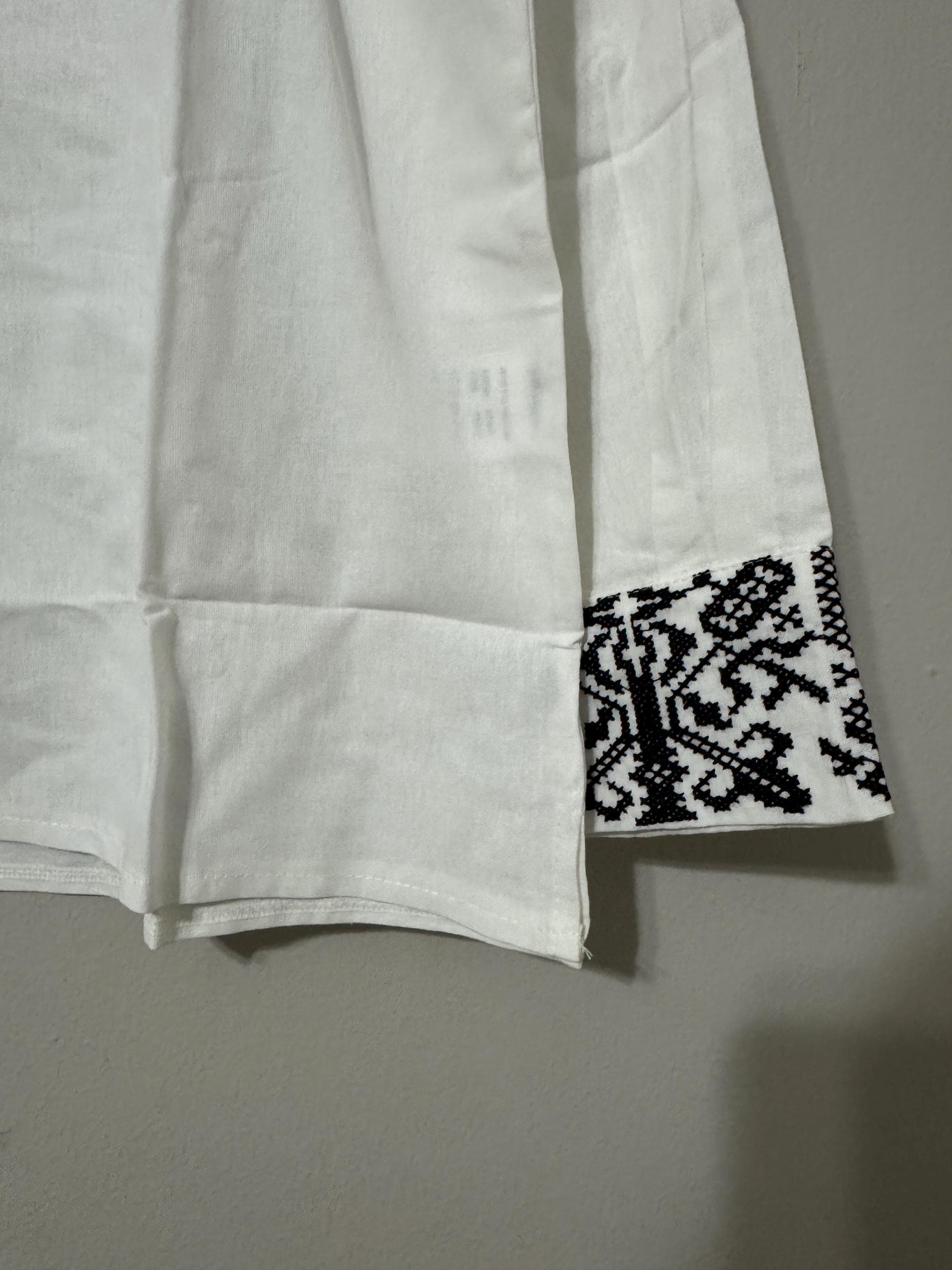 Latvian Folk Embroidered Shirt, Black Geometric Pattern, Mandarin Collar, Cotton Blend - image 5