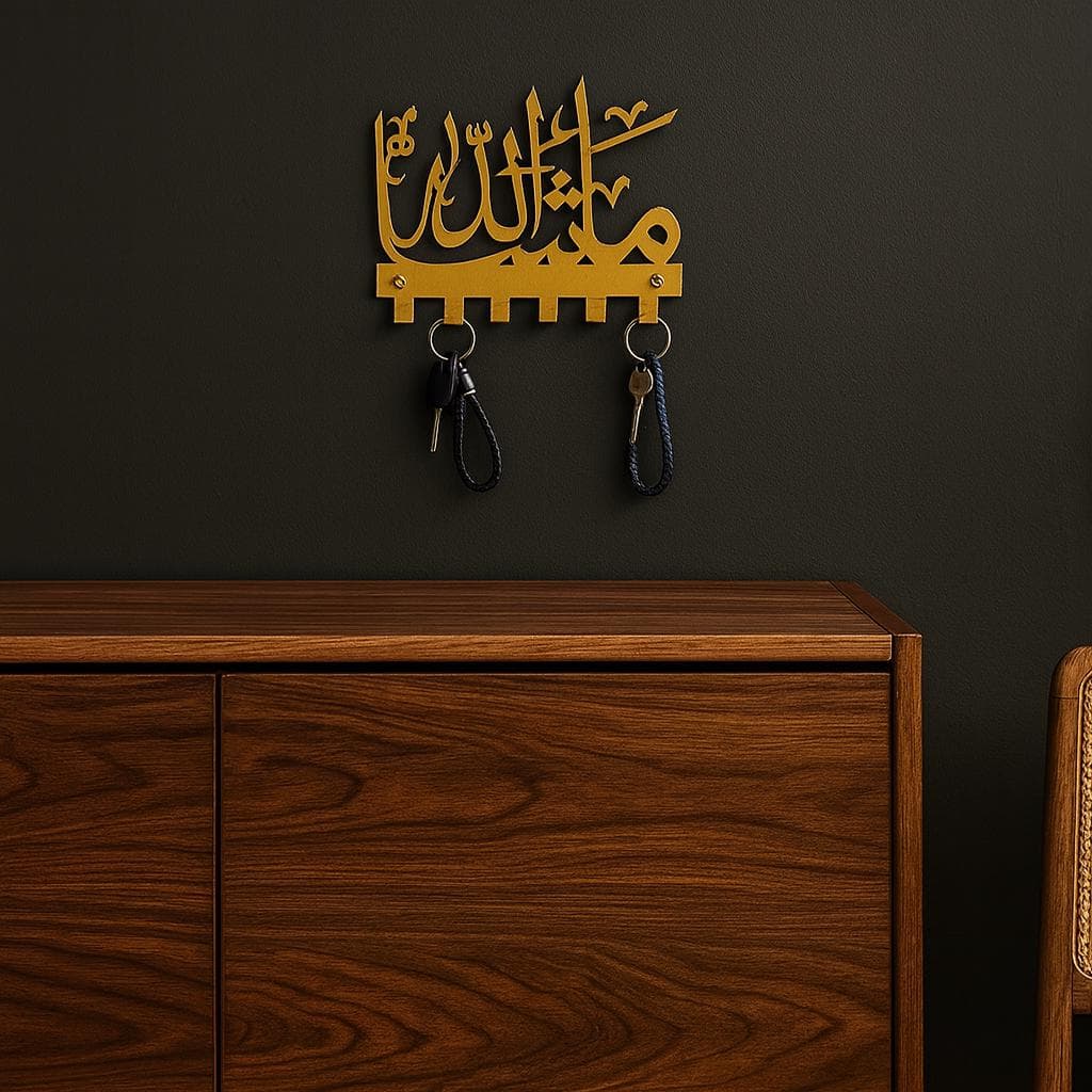 Islamic Key Holder, Metal Masha Allah Calligraphy with 6 Hooks - image 5