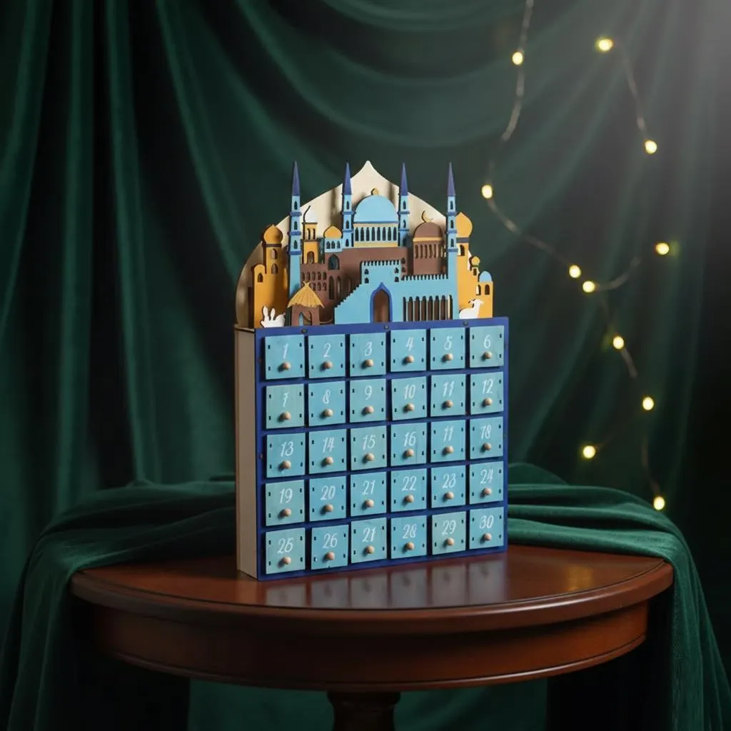 Ramadan Calendar Wooden LED Advent Countdown for Eid Bedside Decor, Religious Gift for Muslims