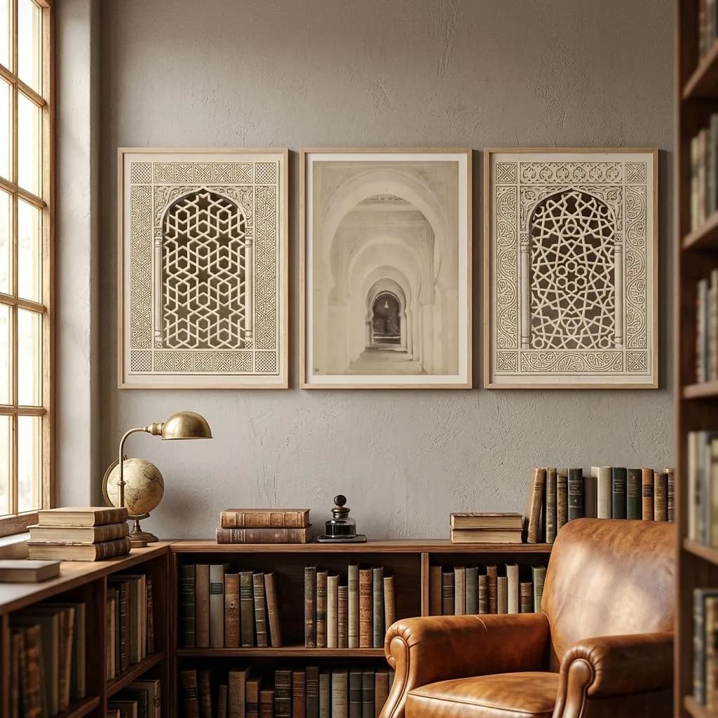 Islamic wall art set of 3 canvases with luxurious Arabic architecture, Moroccan Door Poster - image 4