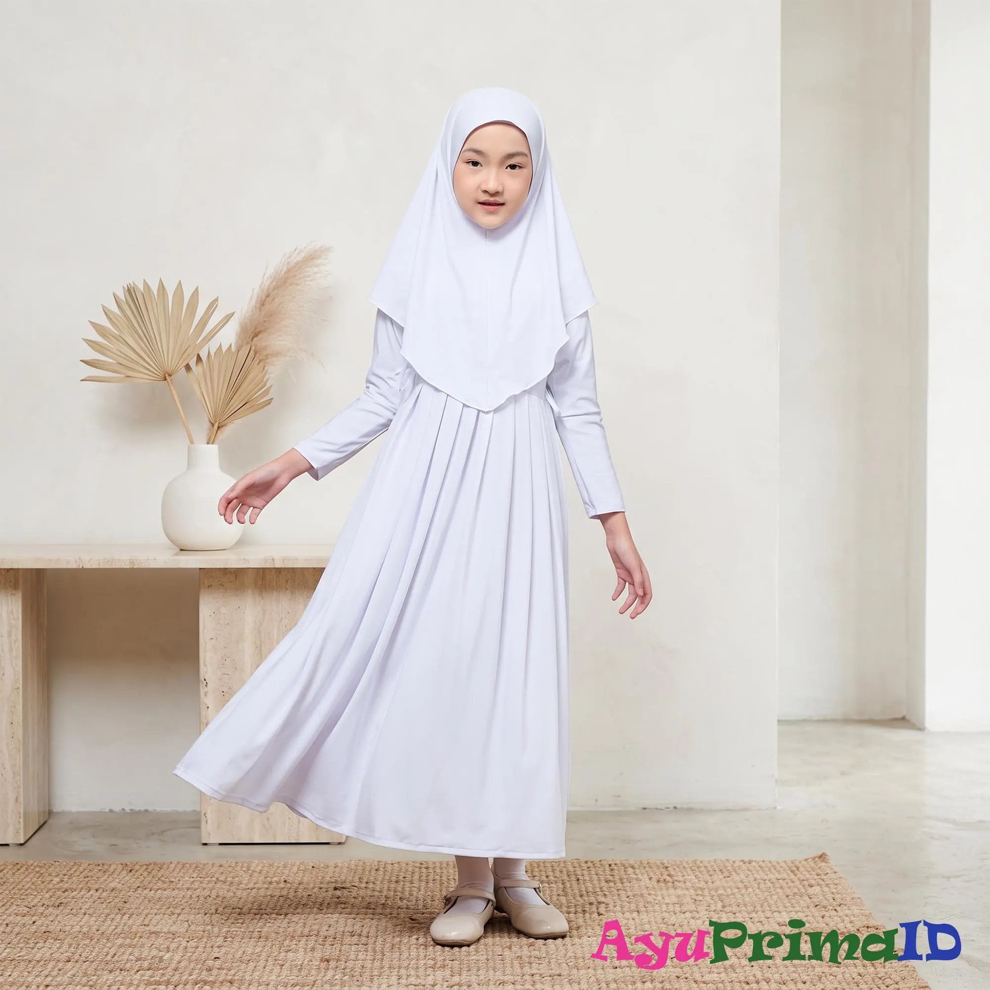 Girls Abaya Dress Set Kids Hijab Outfit Drawstring Soft Jersey Gamis