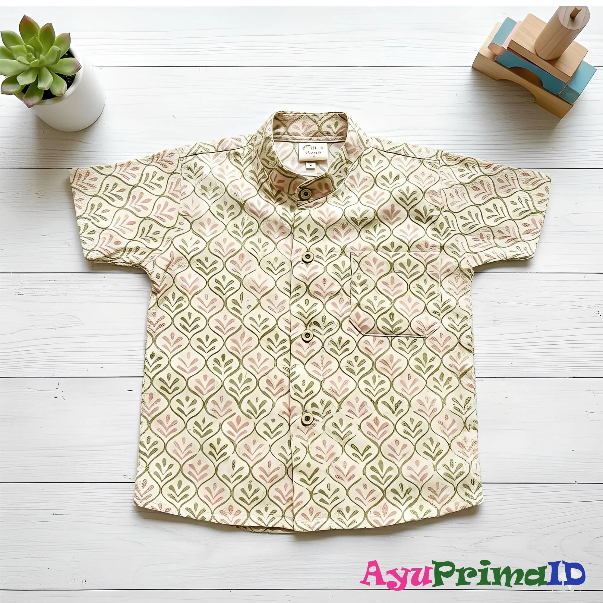 Hara Green Kids Batik Shirt Traditional Indonesian Boys' Outfit Children's Ethnic Cloth Formal Wear Gift