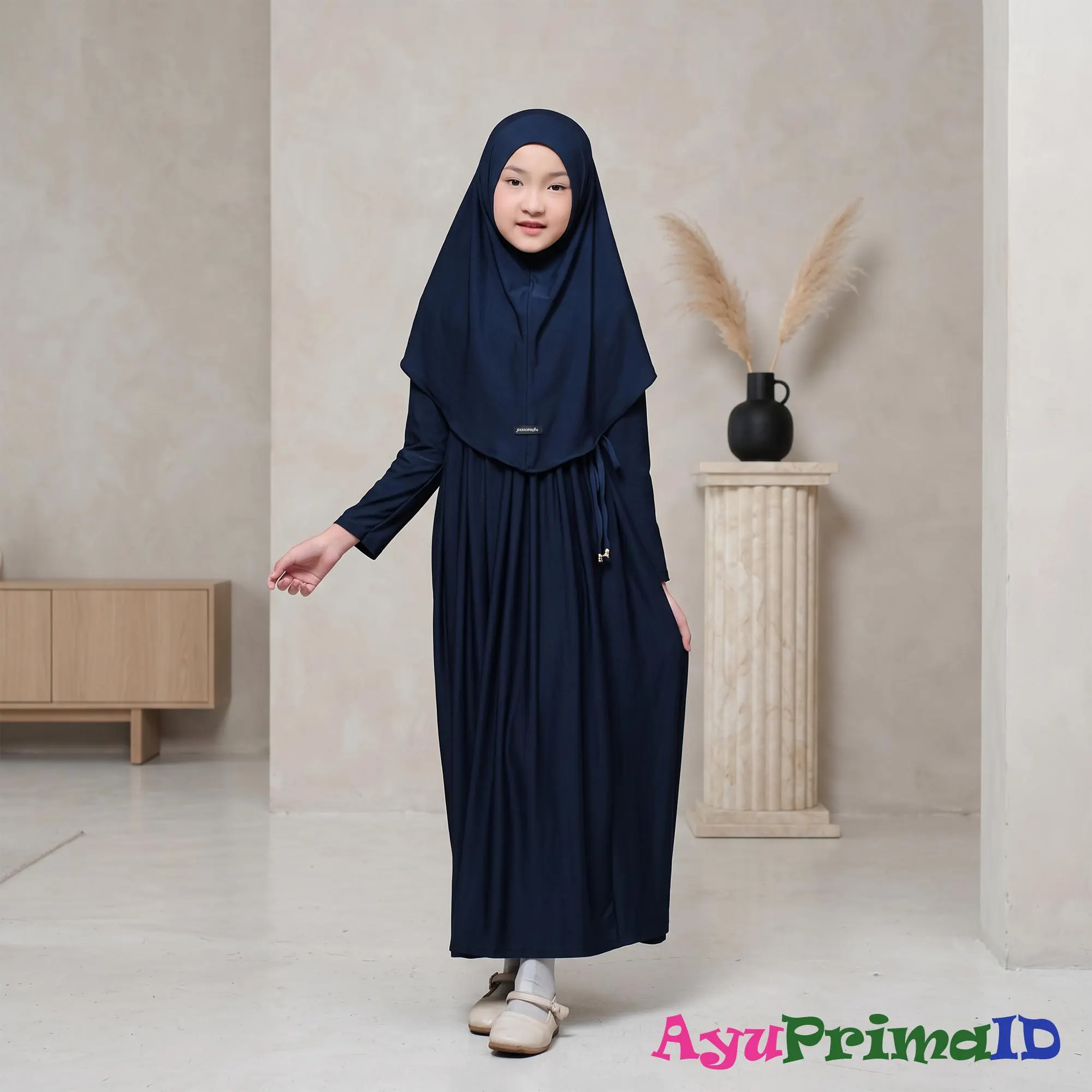 Girls Abaya Dress Set Kids Hijab Outfit Drawstring Soft Jersey Gamis - image 5