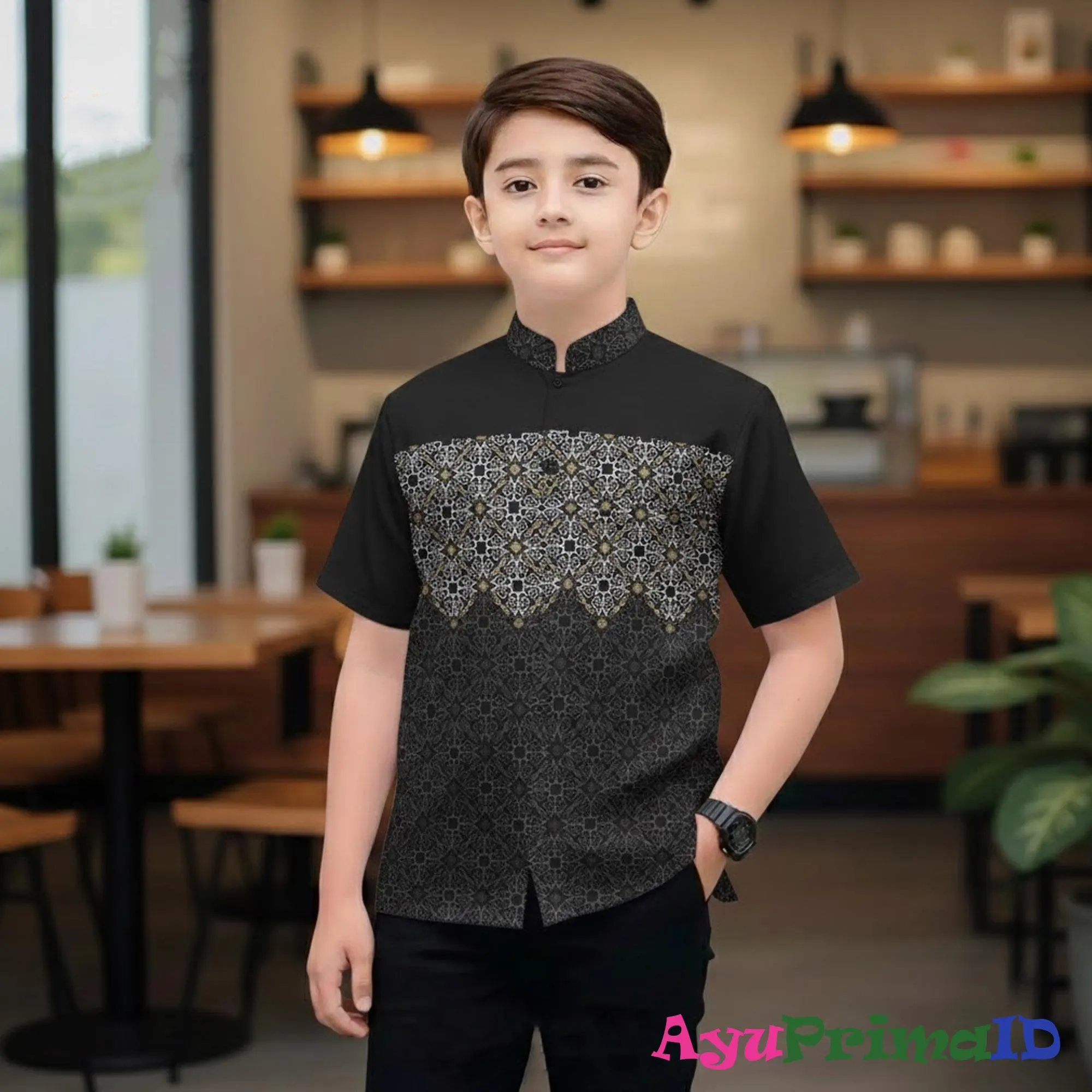 Boys Black Koko Shirt Polyester, Kids Islamic Eid Outfit