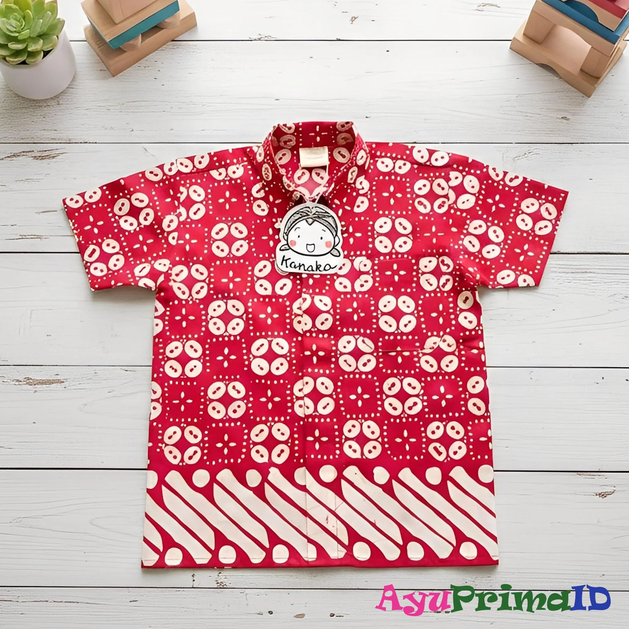 Leia Rouge Kids Batik Shirt Red Traditional Indonesian Formal Wear for Boys Children's Ethnic Cotton Outfit