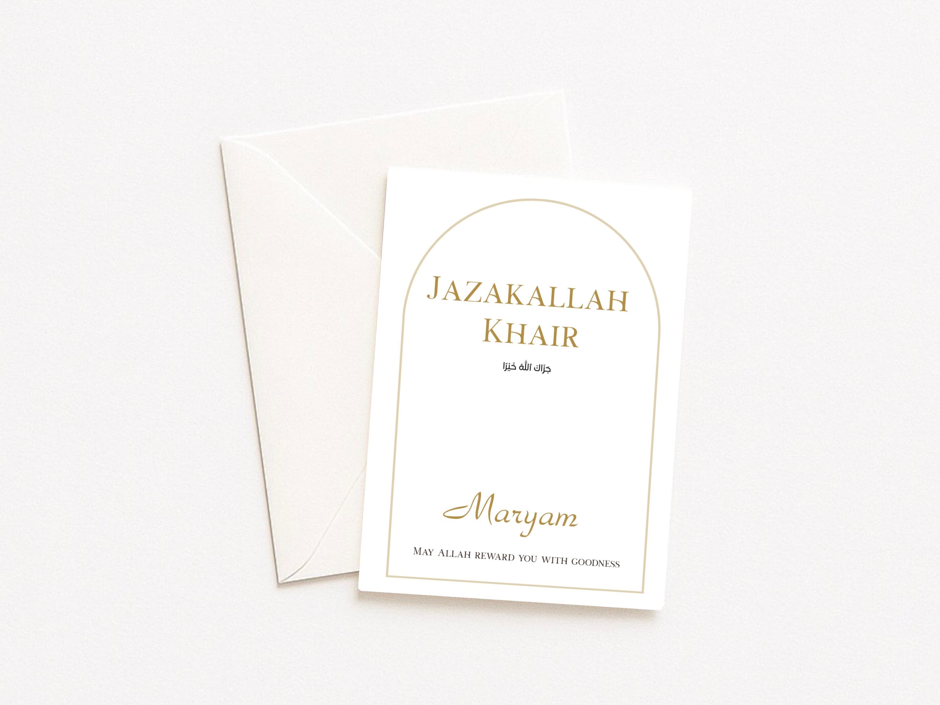 Personalised Jazakallah Khair Card, Jazakallah, Islamic Thank You Greeting - image 3